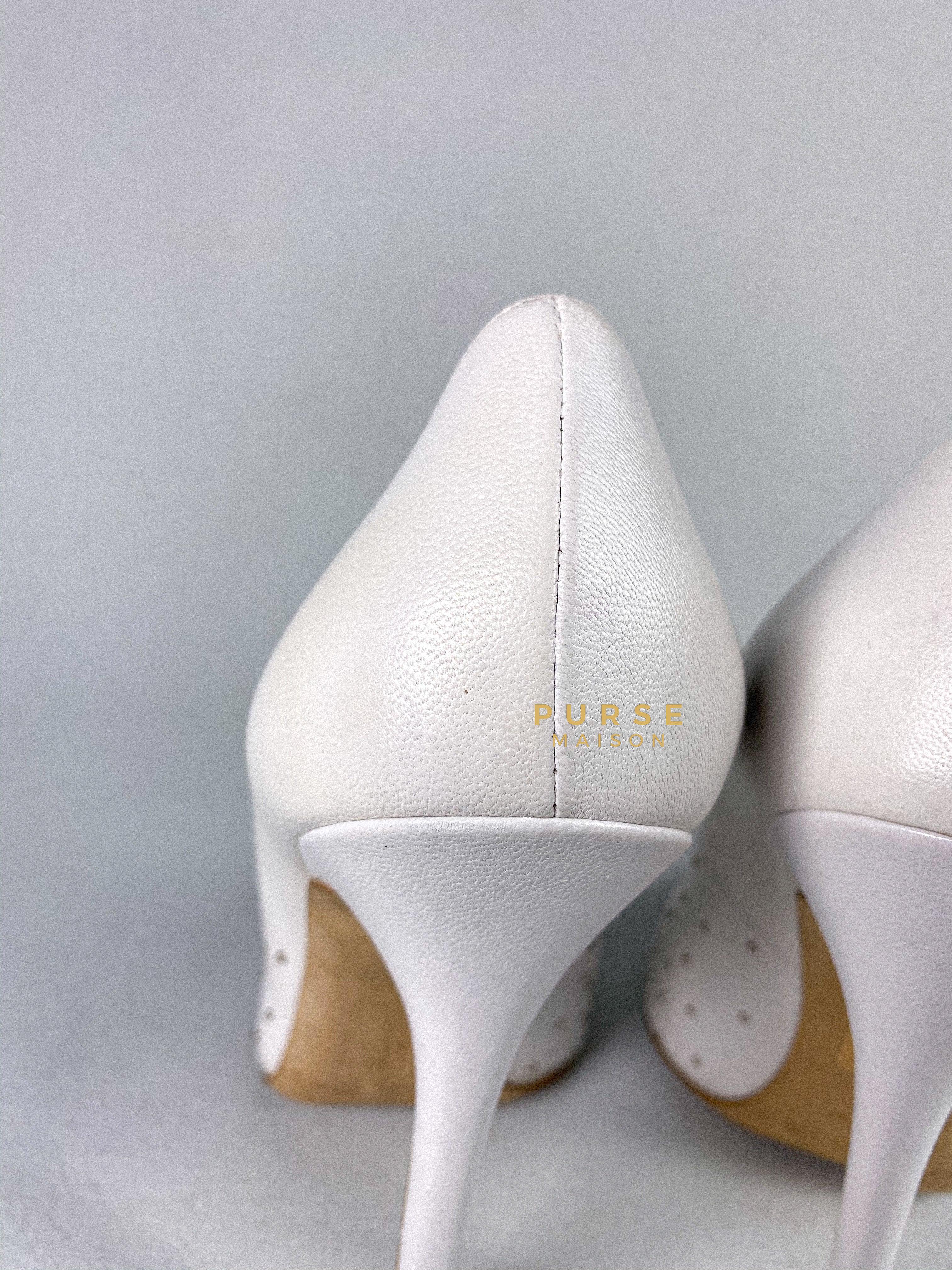 Jimmy Choo Anouk 120 Leather White/Silver Nappa Pumps High Heels Size 38.5 (27cm) | Purse Maison Luxury Bags Shop