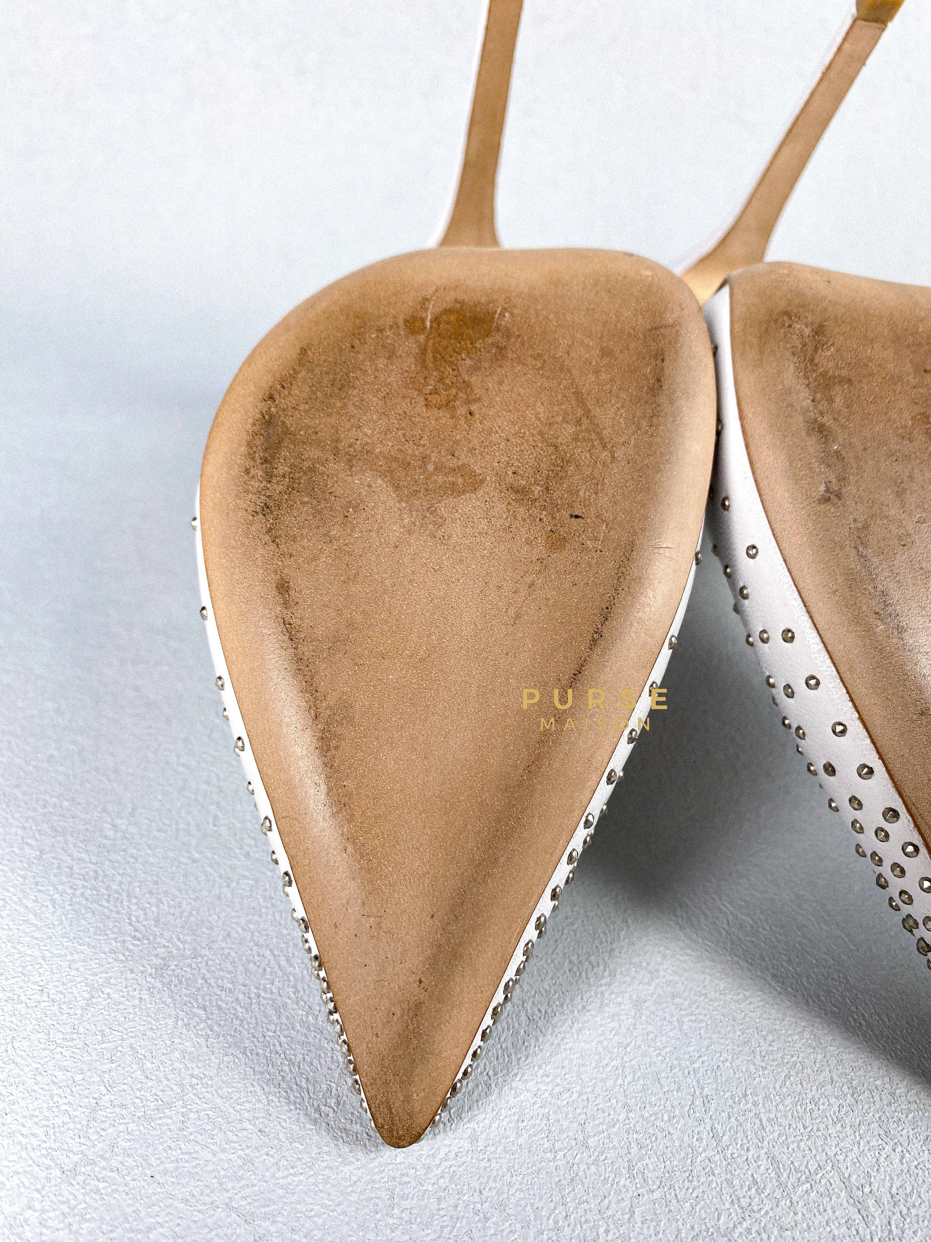 Jimmy Choo Anouk 120 Leather White/Silver Nappa Pumps High Heels Size 38.5 (27cm) | Purse Maison Luxury Bags Shop