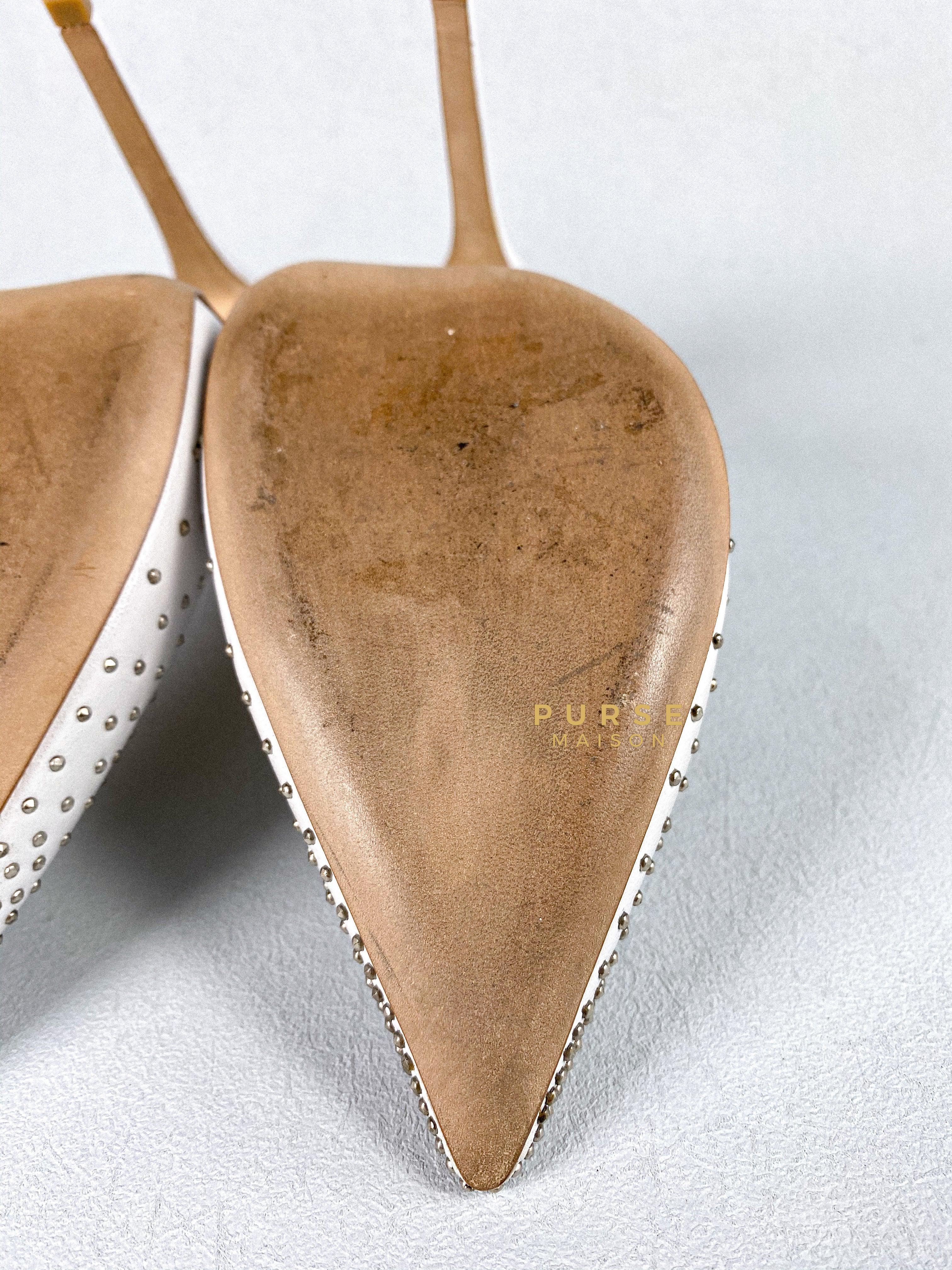 Jimmy Choo Anouk 120 Leather White/Silver Nappa Pumps High Heels Size 38.5 (27cm) | Purse Maison Luxury Bags Shop