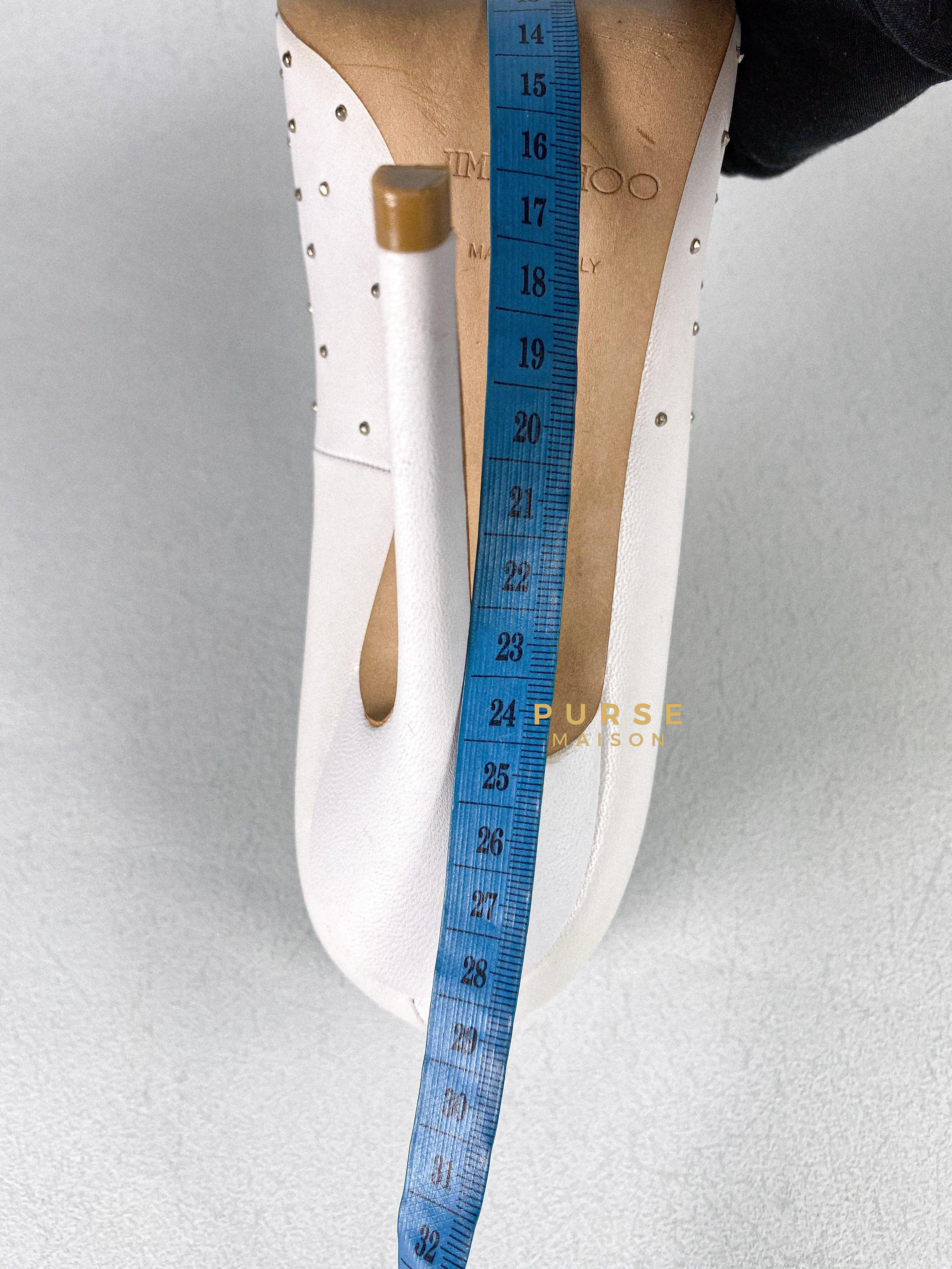 Jimmy Choo Anouk 120 Leather White/Silver Nappa Pumps High Heels Size 38.5 (27cm) | Purse Maison Luxury Bags Shop