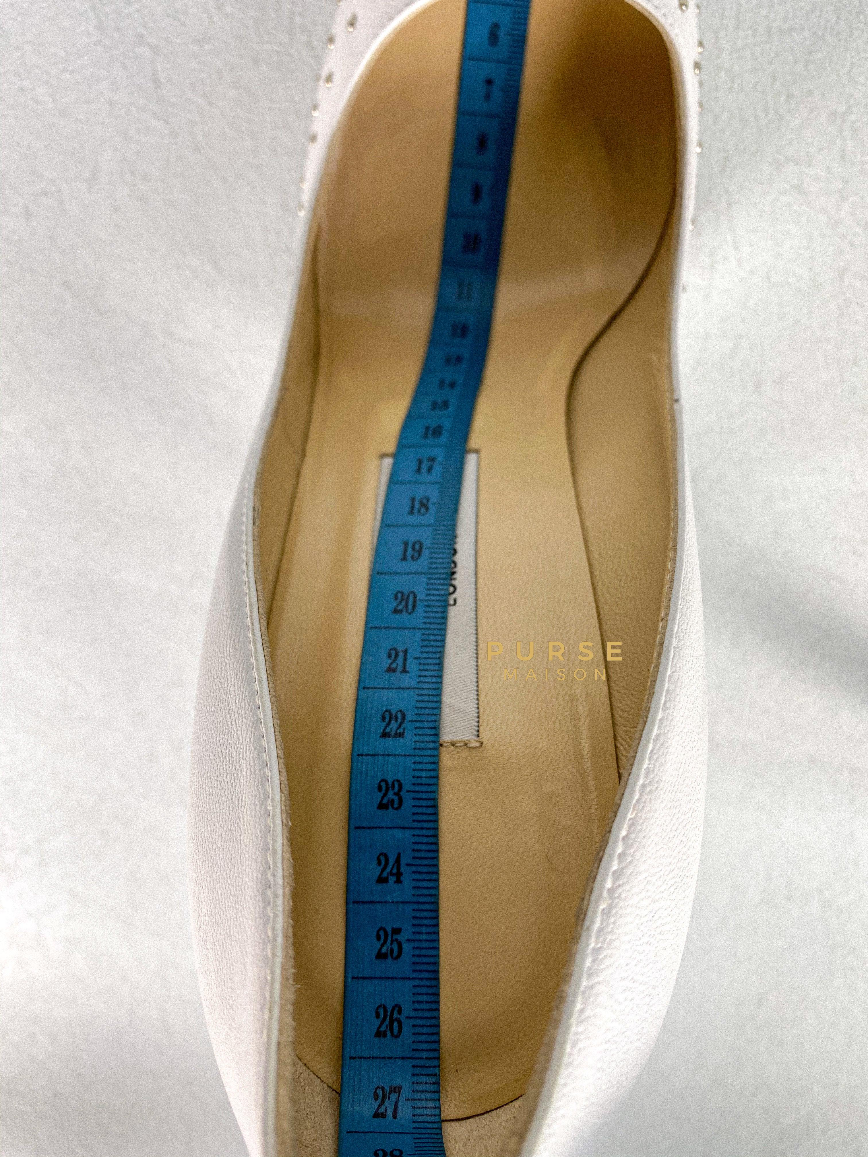 Jimmy Choo Anouk 120 Leather White/Silver Nappa Pumps High Heels Size 38.5 (27cm) | Purse Maison Luxury Bags Shop
