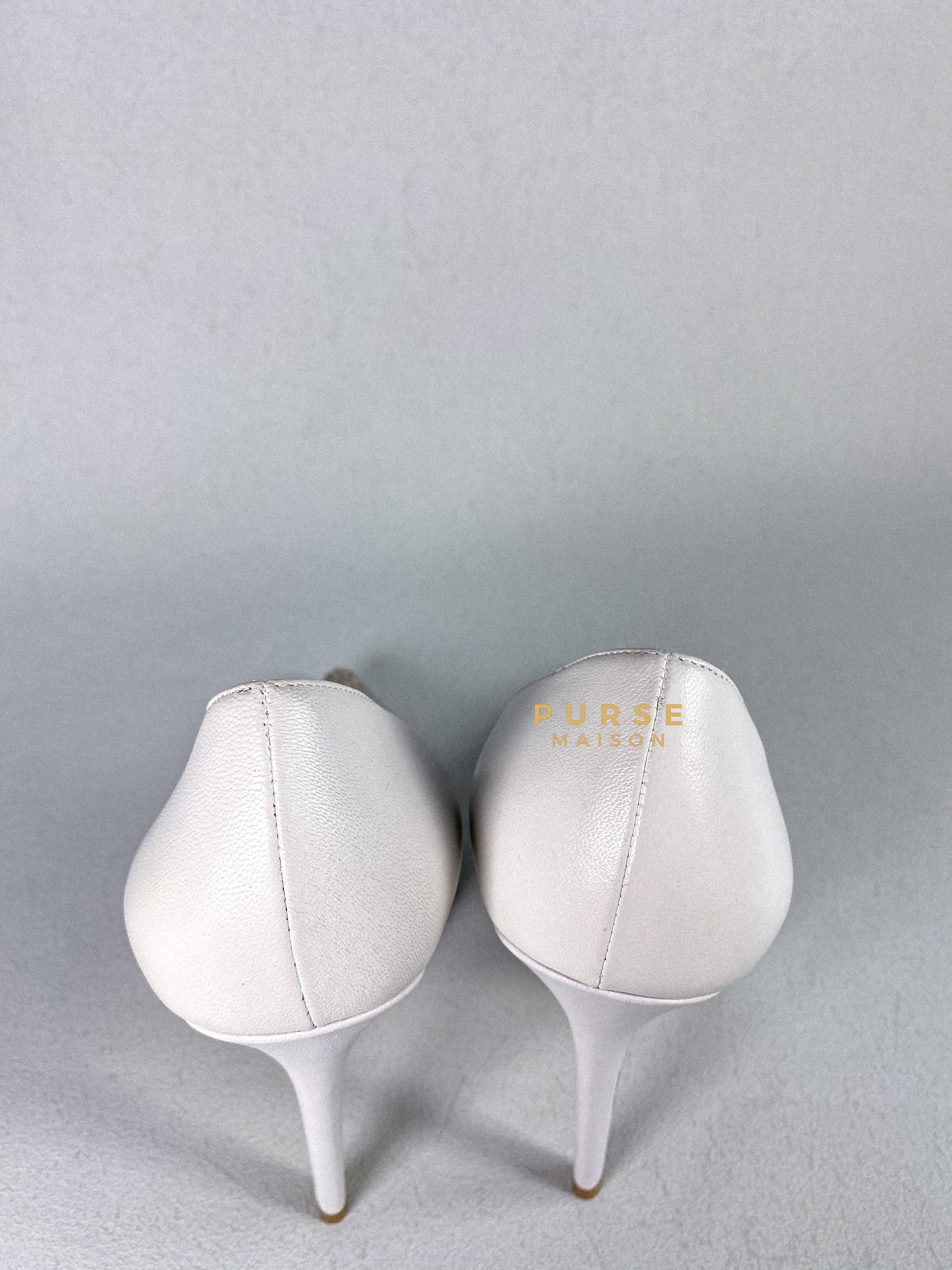 Jimmy Choo Anouk 120 Leather White/Silver Nappa Pumps High Heels Size 38.5 (27cm) | Purse Maison Luxury Bags Shop