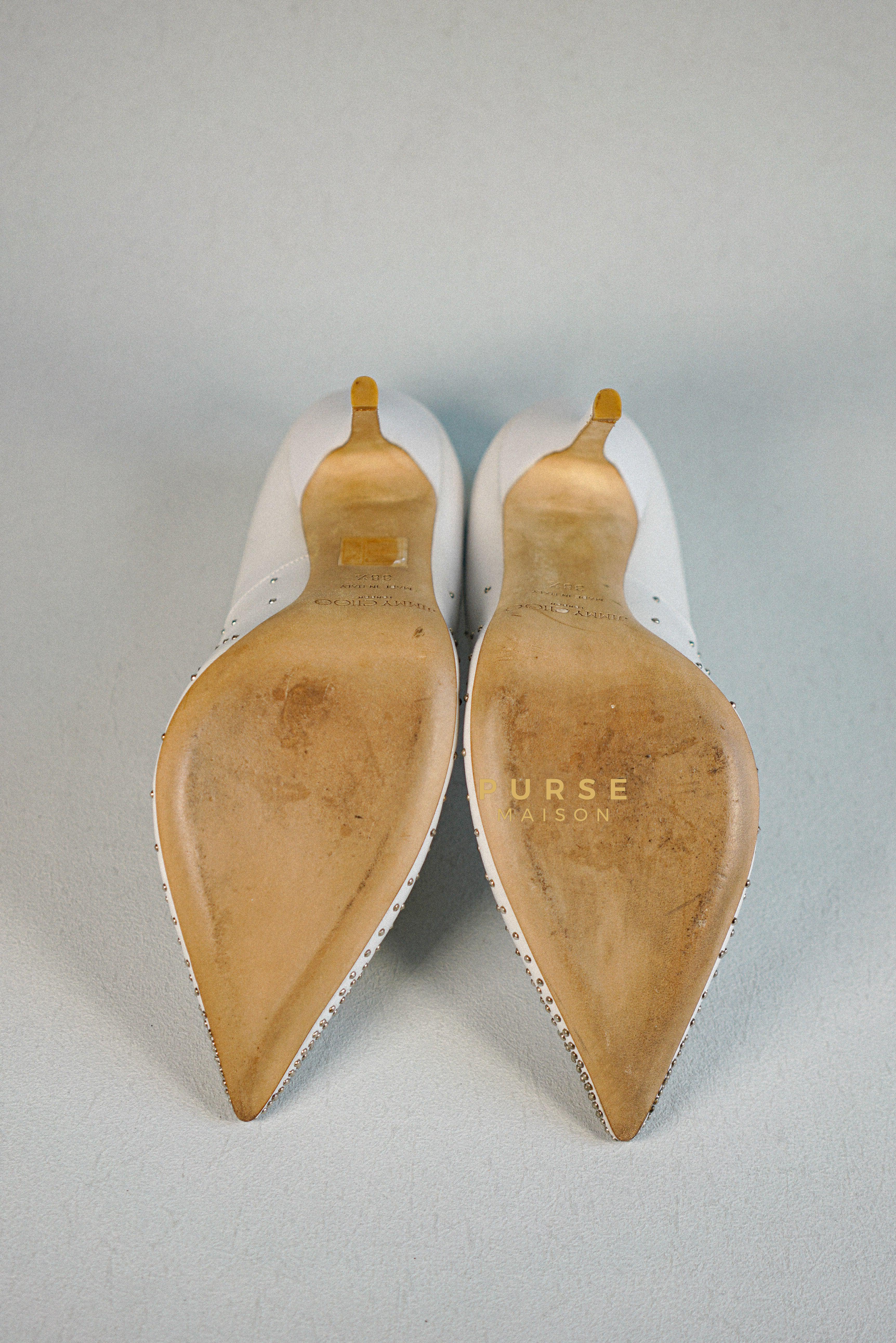 Jimmy Choo Anouk 120 Leather White/Silver Nappa Pumps High Heels Size 38.5 (27cm) | Purse Maison Luxury Bags Shop