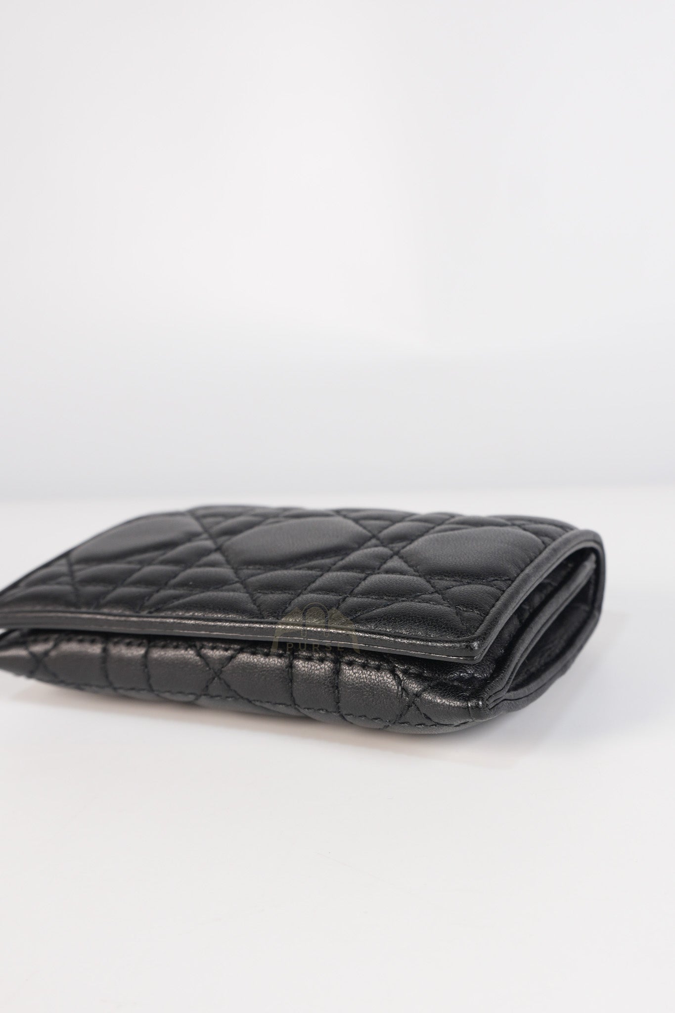 Lady Dior Flap Card Holder in Black Quilted Cannage Lambskin Leather