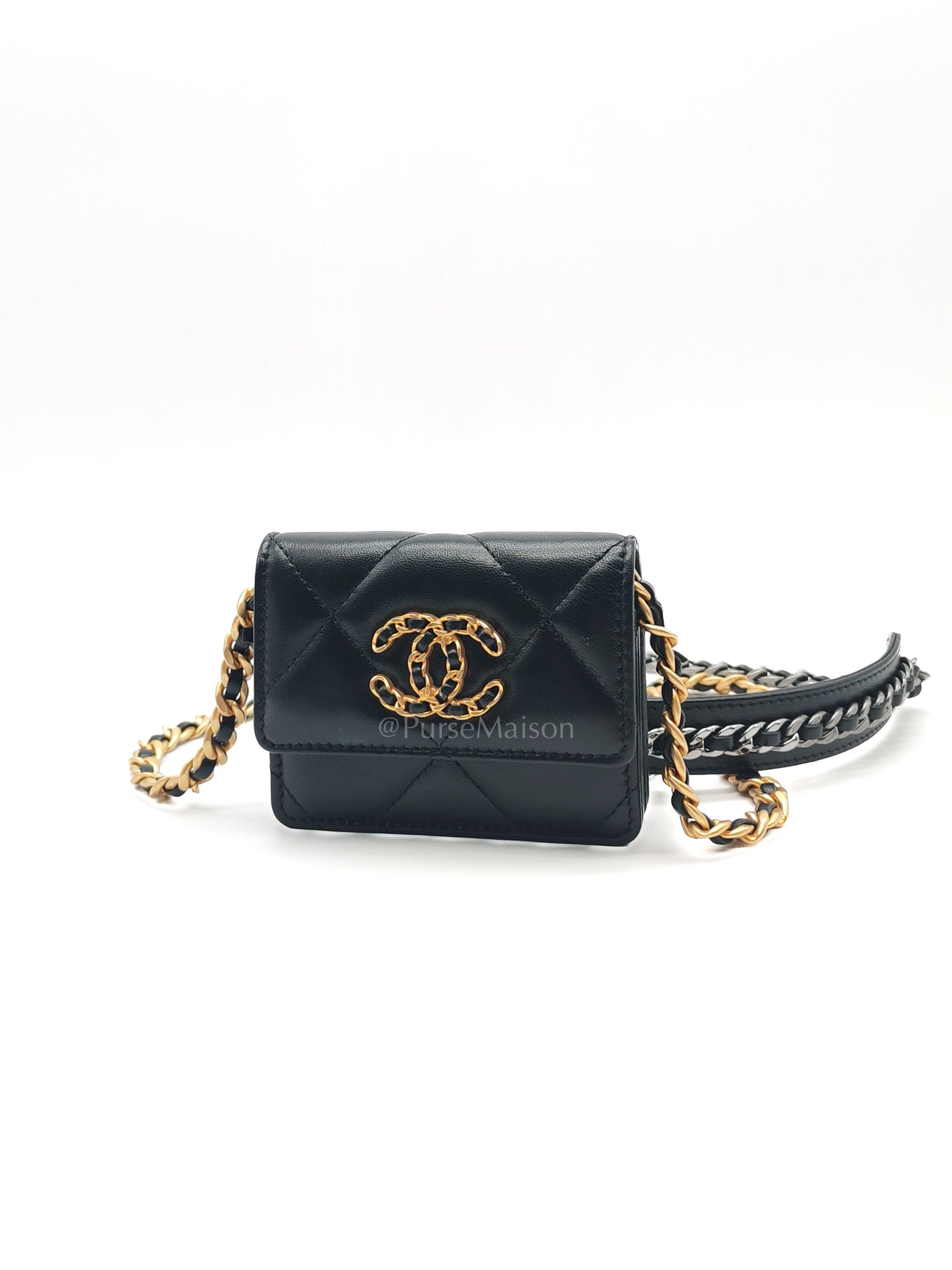 19 Flap Coin Purse in Black Lambskin Leather & Mix Hardware (Series 31)