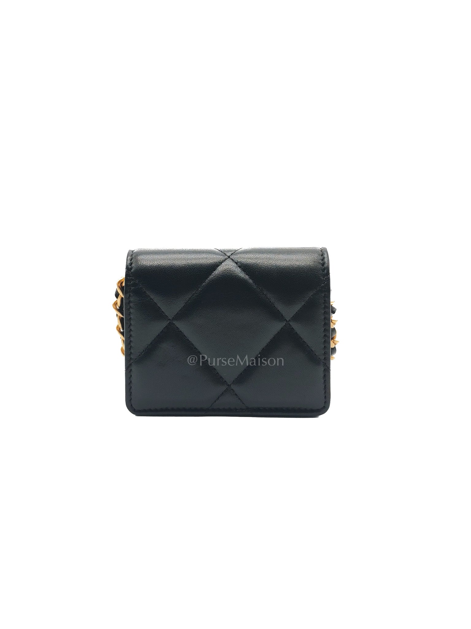 19 Flap Coin Purse in Black Lambskin Leather & Mix Hardware (Series 31)