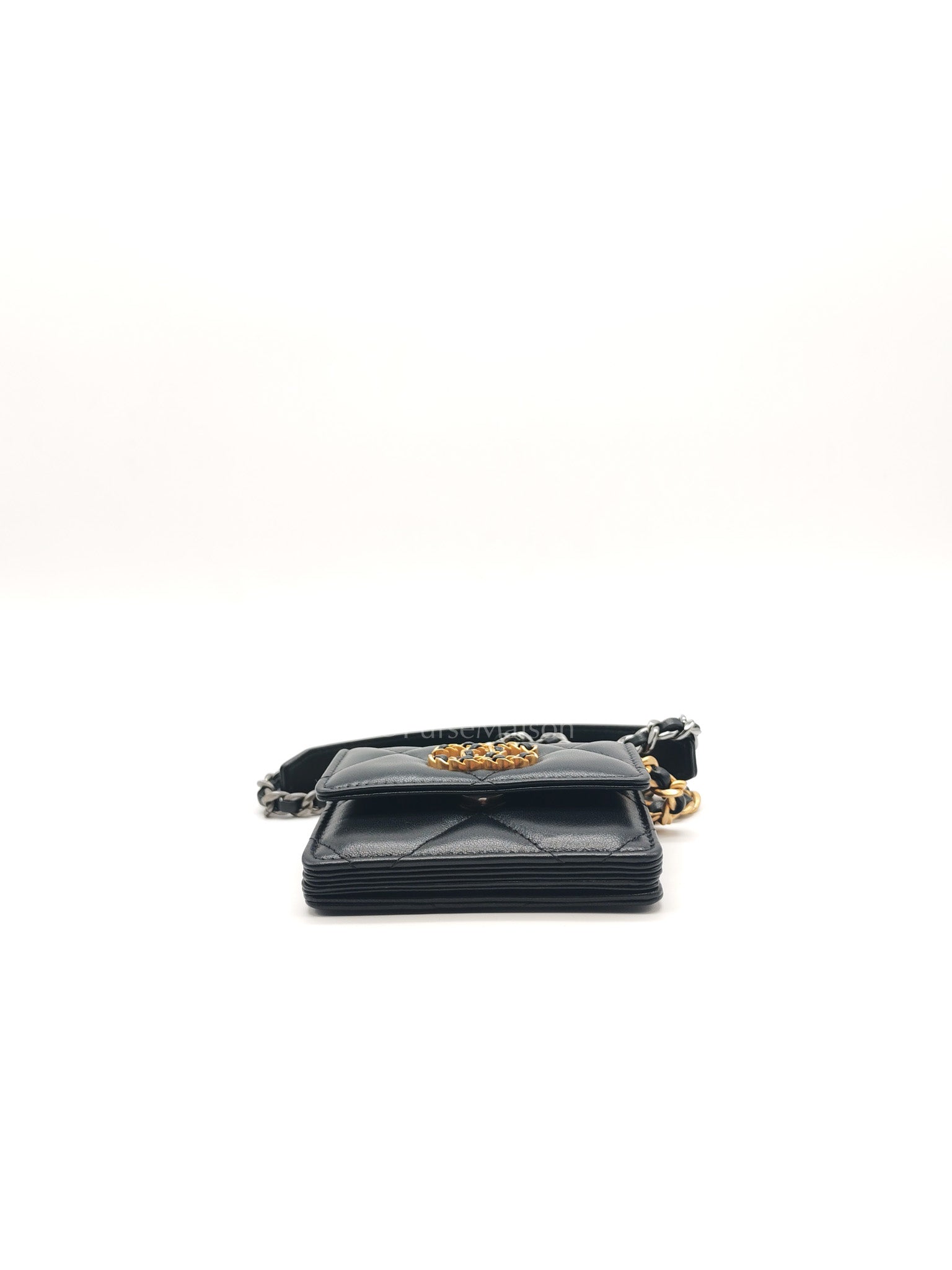 19 Flap Coin Purse in Black Lambskin Leather & Mix Hardware (Series 31)