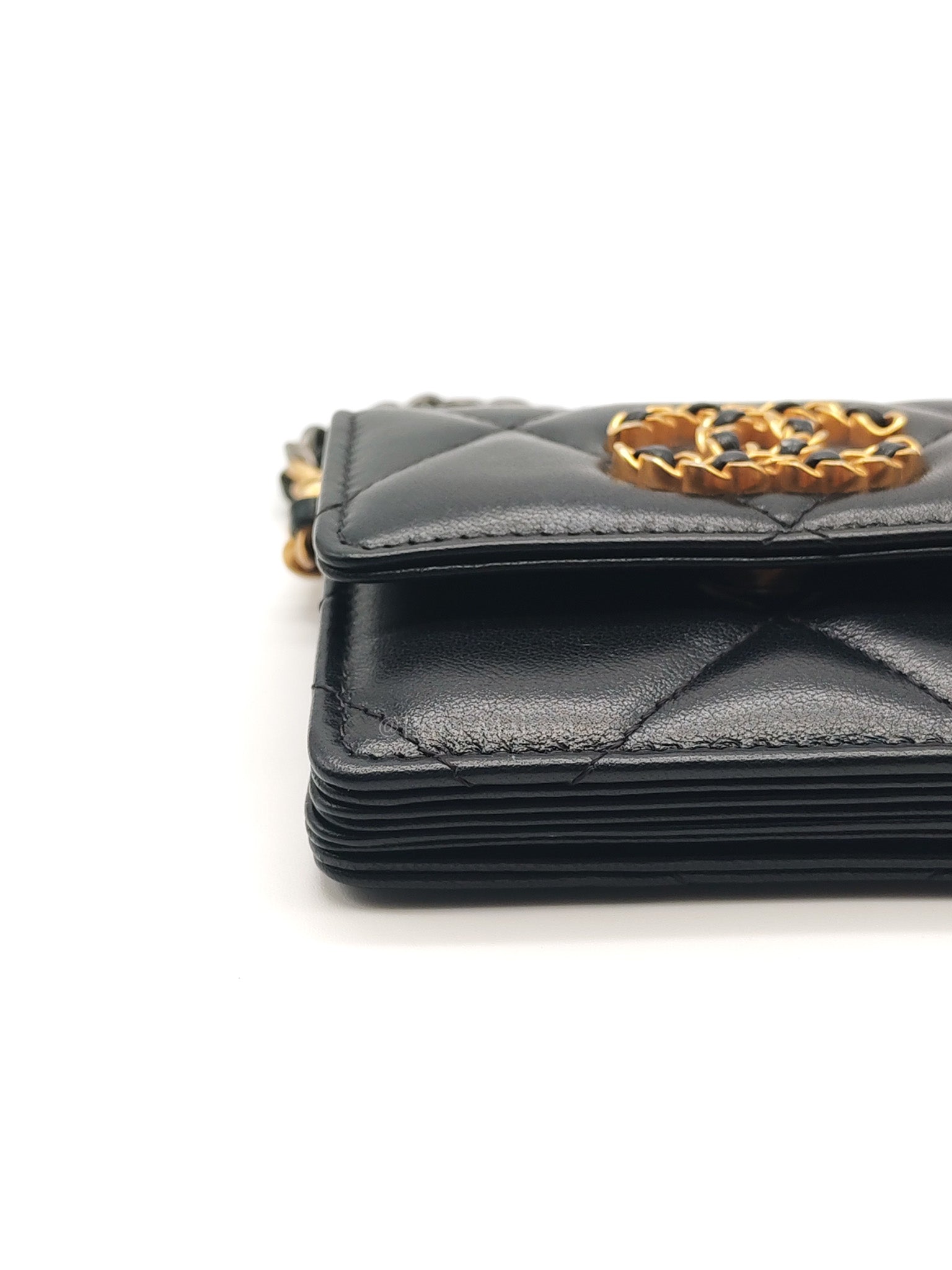 19 Flap Coin Purse in Black Lambskin Leather & Mix Hardware (Series 31)
