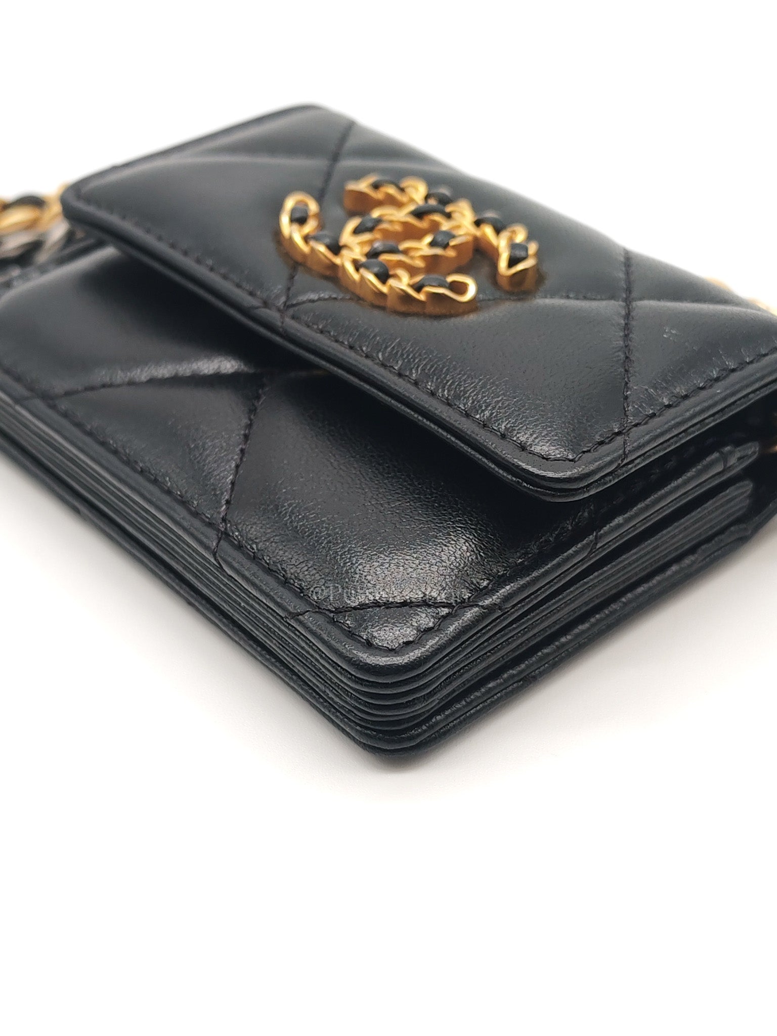 19 Flap Coin Purse in Black Lambskin Leather & Mix Hardware (Series 31)