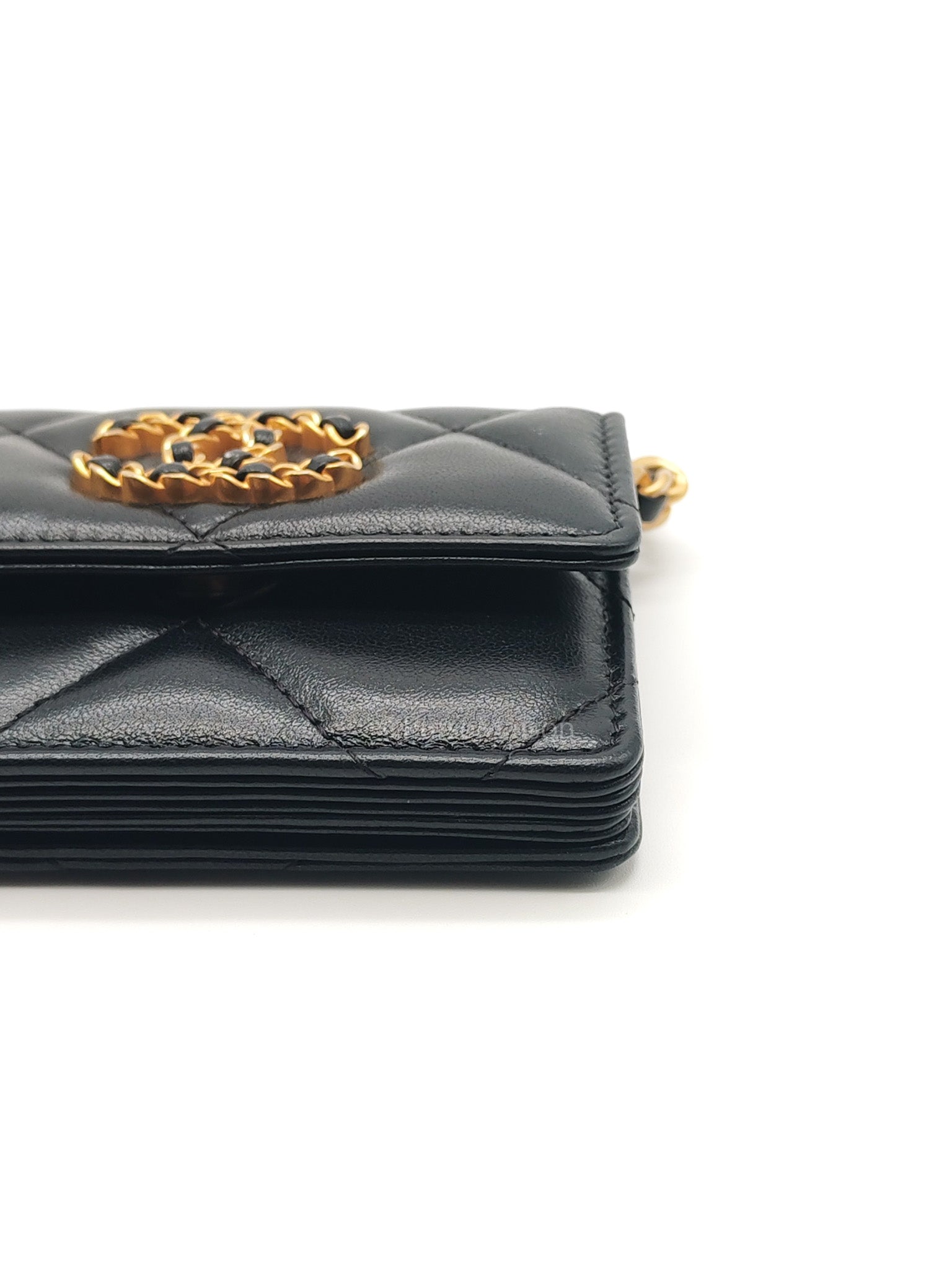 19 Flap Coin Purse in Black Lambskin Leather & Mix Hardware (Series 31)