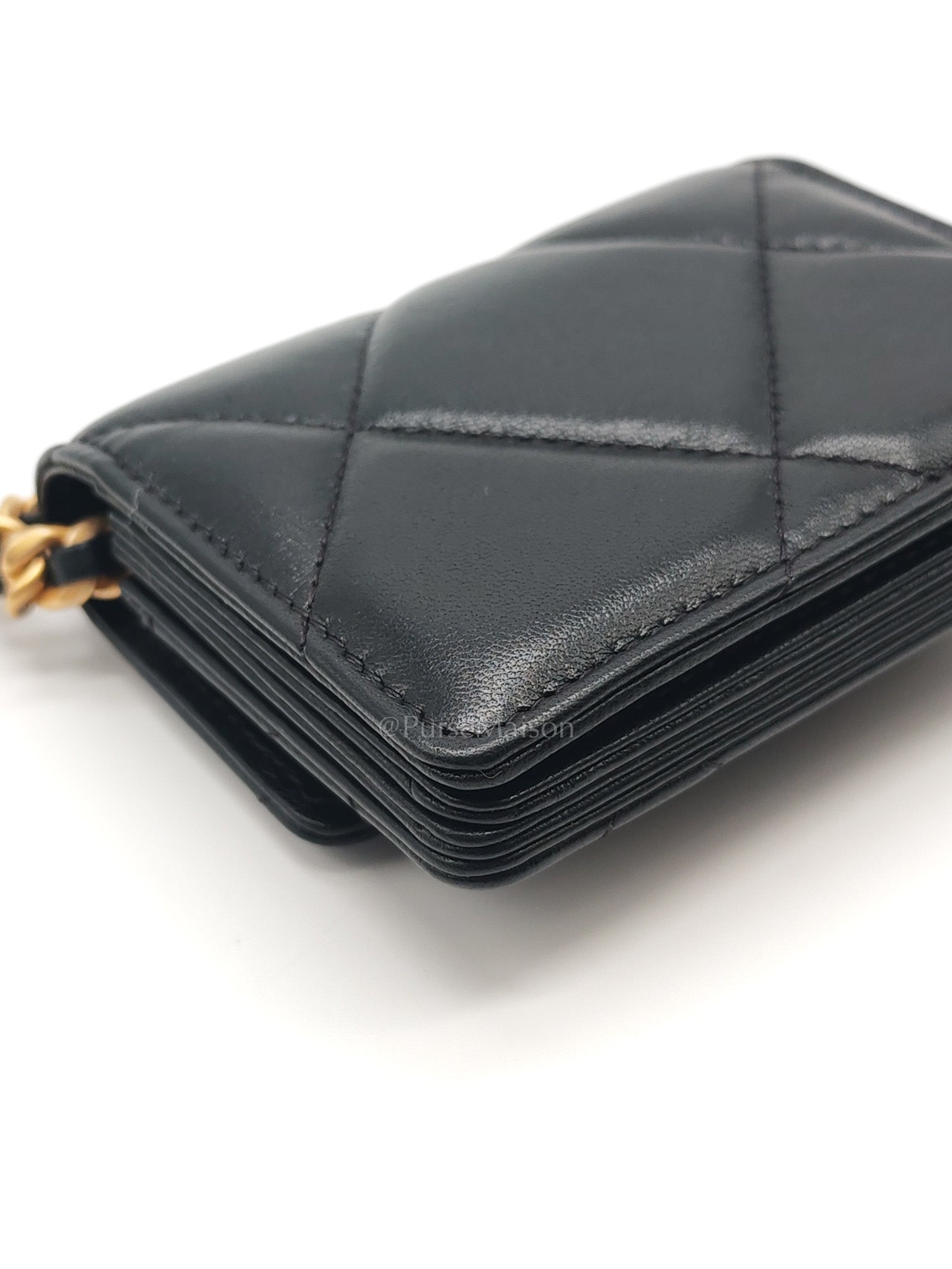 19 Flap Coin Purse in Black Lambskin Leather & Mix Hardware (Series 31)