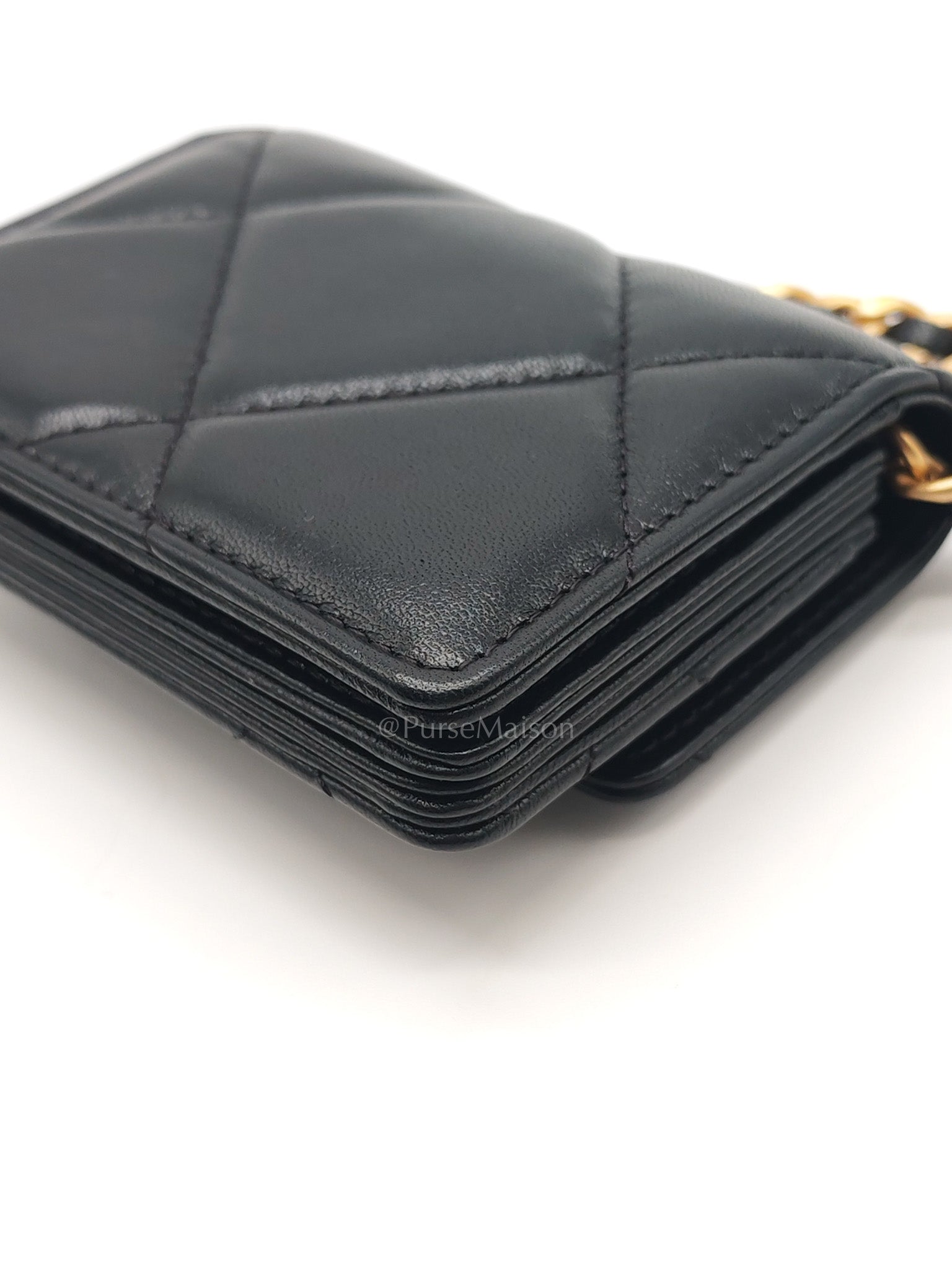 19 Flap Coin Purse in Black Lambskin Leather & Mix Hardware (Series 31)