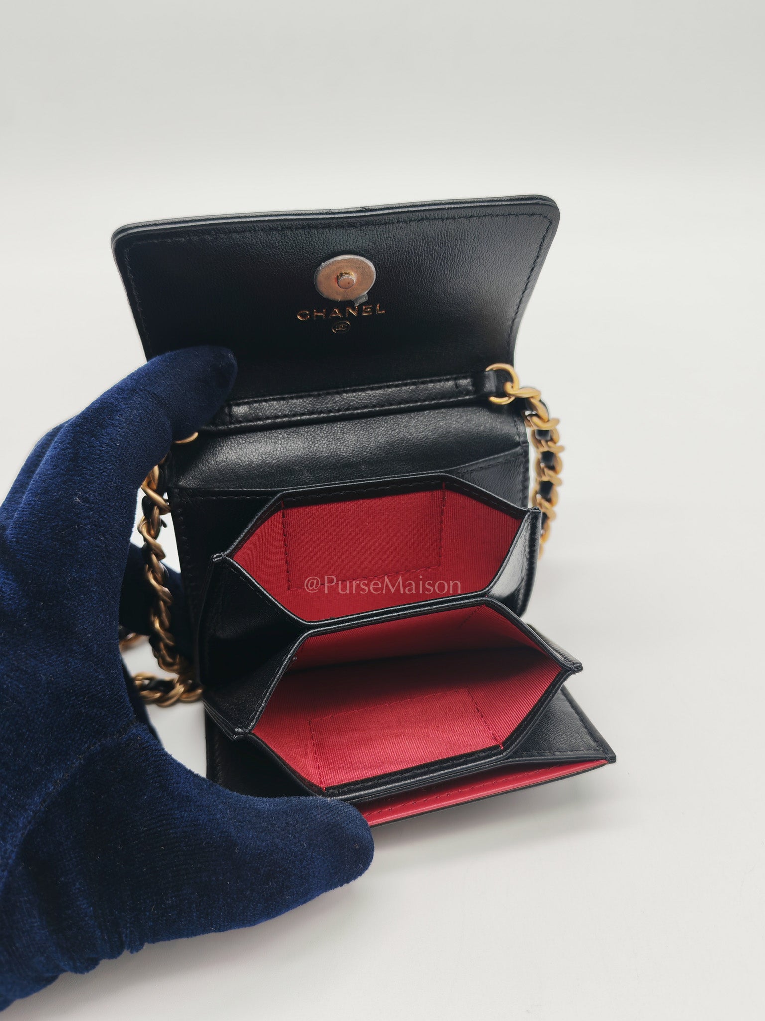 19 Flap Coin Purse in Black Lambskin Leather & Mix Hardware (Series 31)