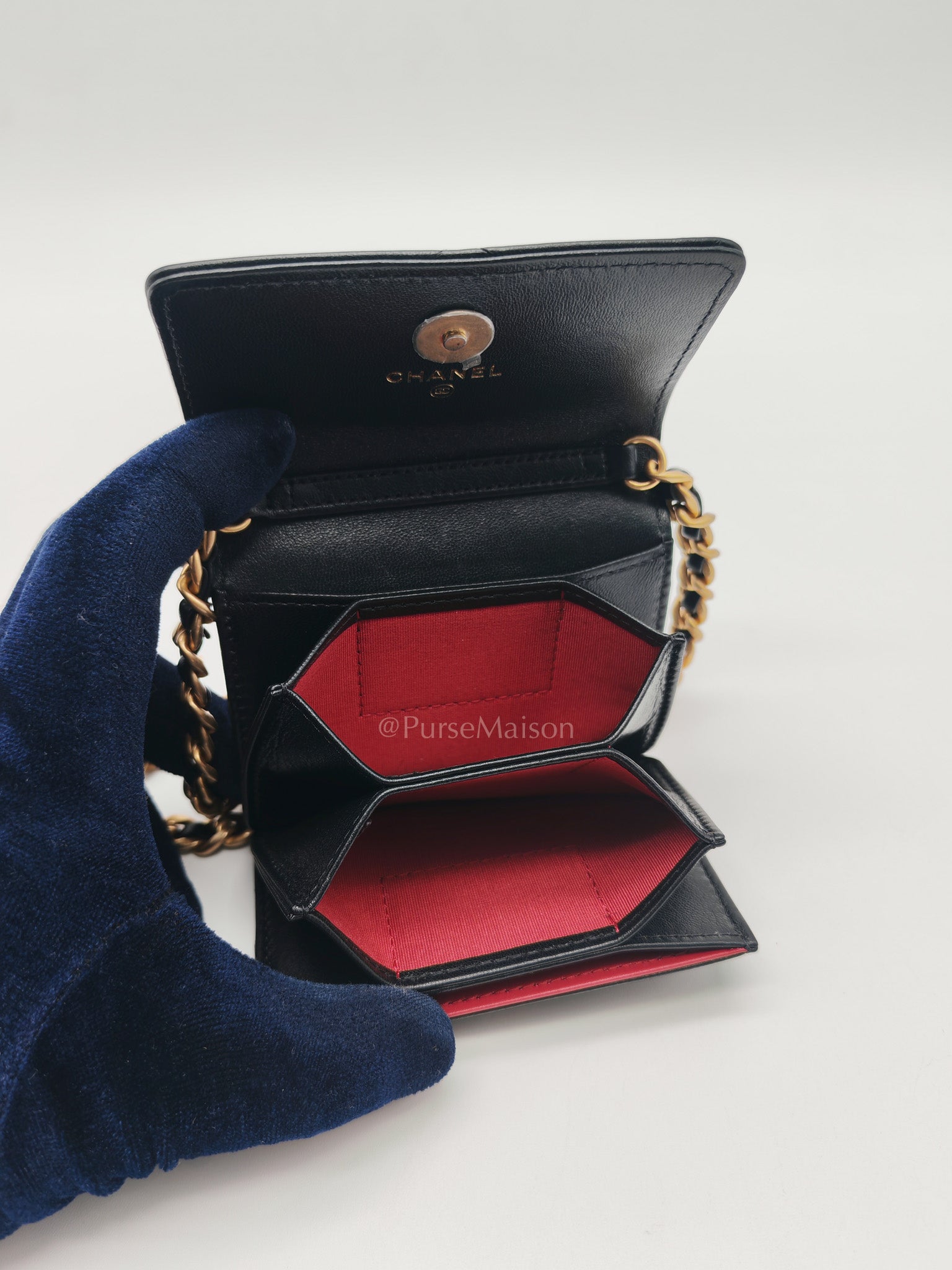 19 Flap Coin Purse in Black Lambskin Leather & Mix Hardware (Series 31)