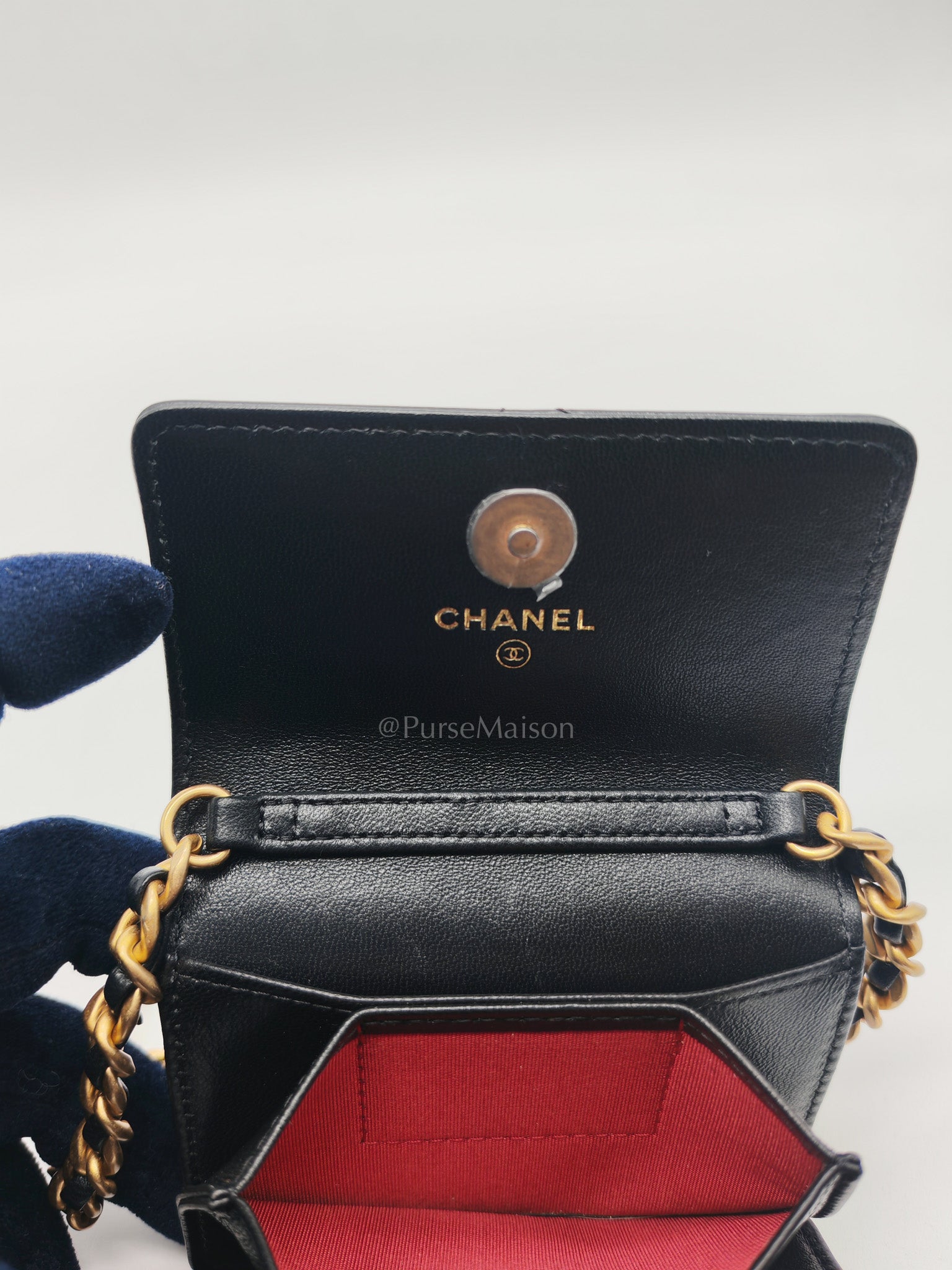 19 Flap Coin Purse in Black Lambskin Leather & Mix Hardware (Series 31)