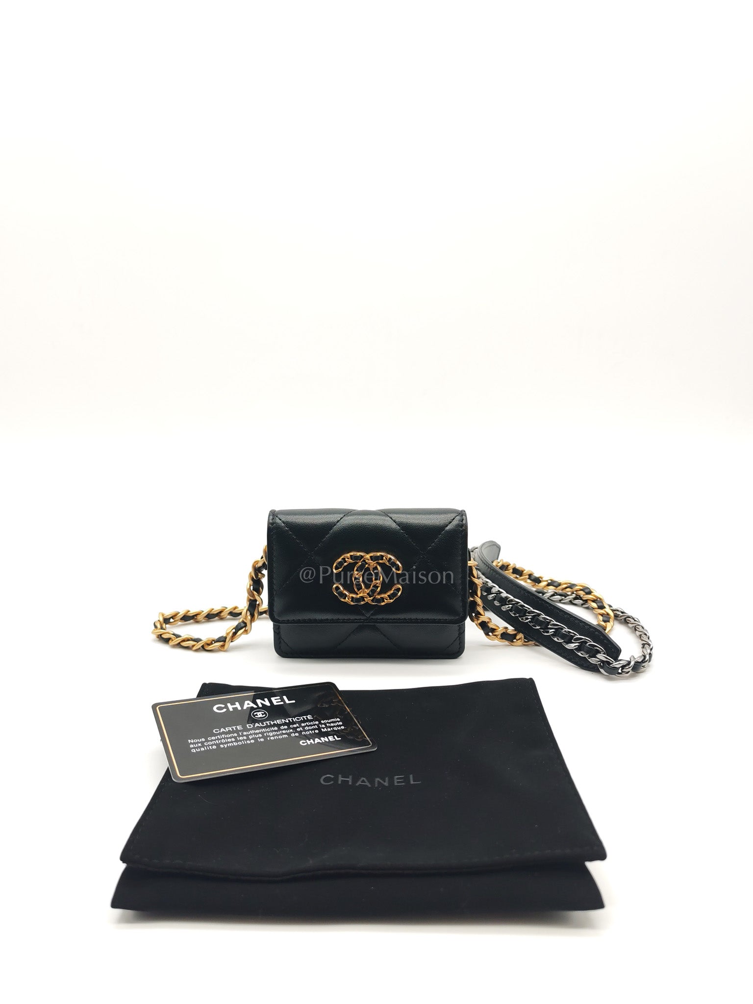 19 Flap Coin Purse in Black Lambskin Leather & Mix Hardware (Series 31)