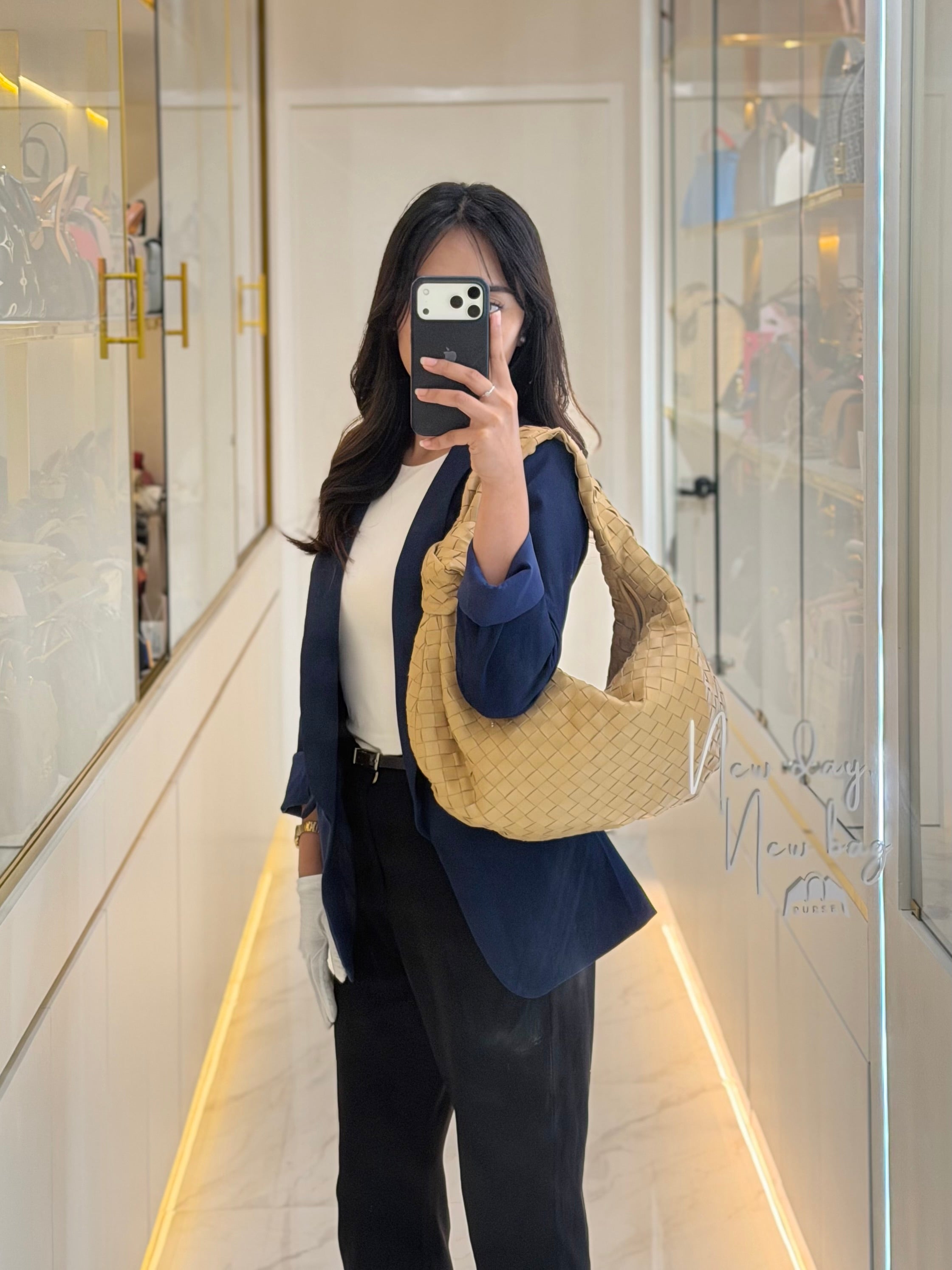 Jodie Medium in Beige Intrecciato Woven Leather Shoulder Bag | Purse Maison Luxury Bags Shop