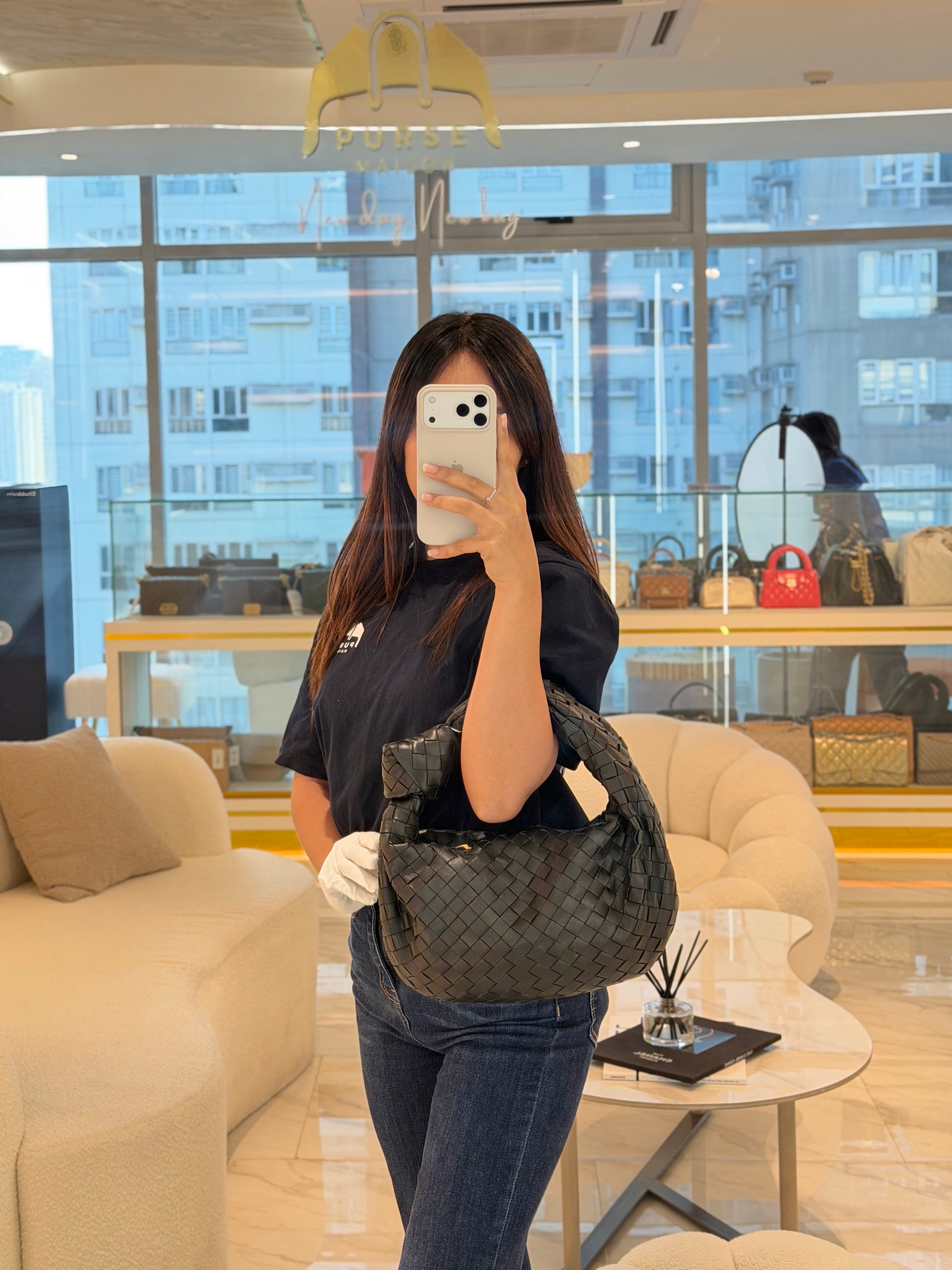 Jodie Small in Black Intrecciato Woven Leather | Purse Maison Luxury Bags Shop