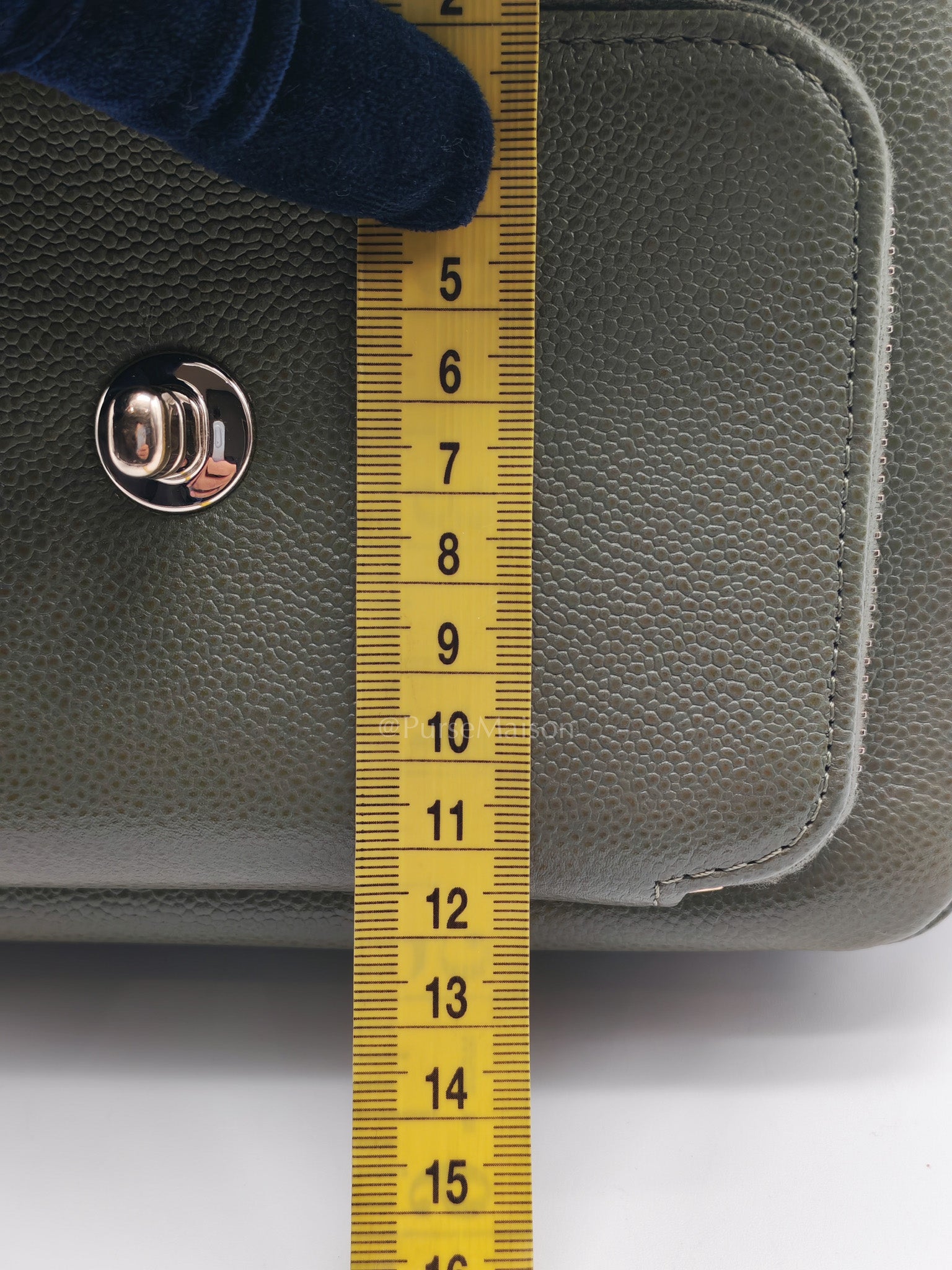 Business Affinity Bag in Sage Green Quilted Caviar Leather & Light Gold Hardware Microchip