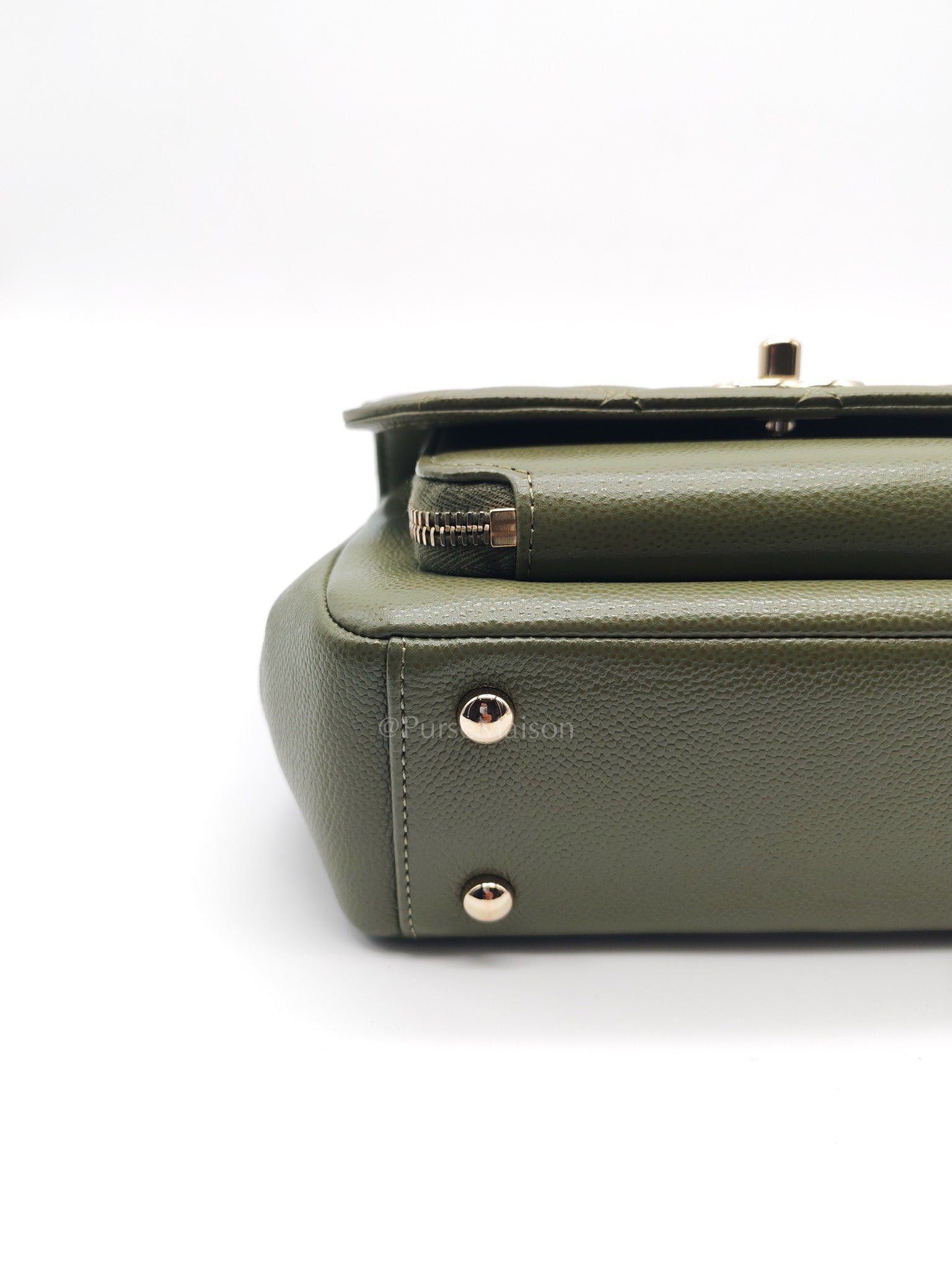 Business Affinity Bag in Sage Green Quilted Caviar Leather & Light Gold Hardware Microchip