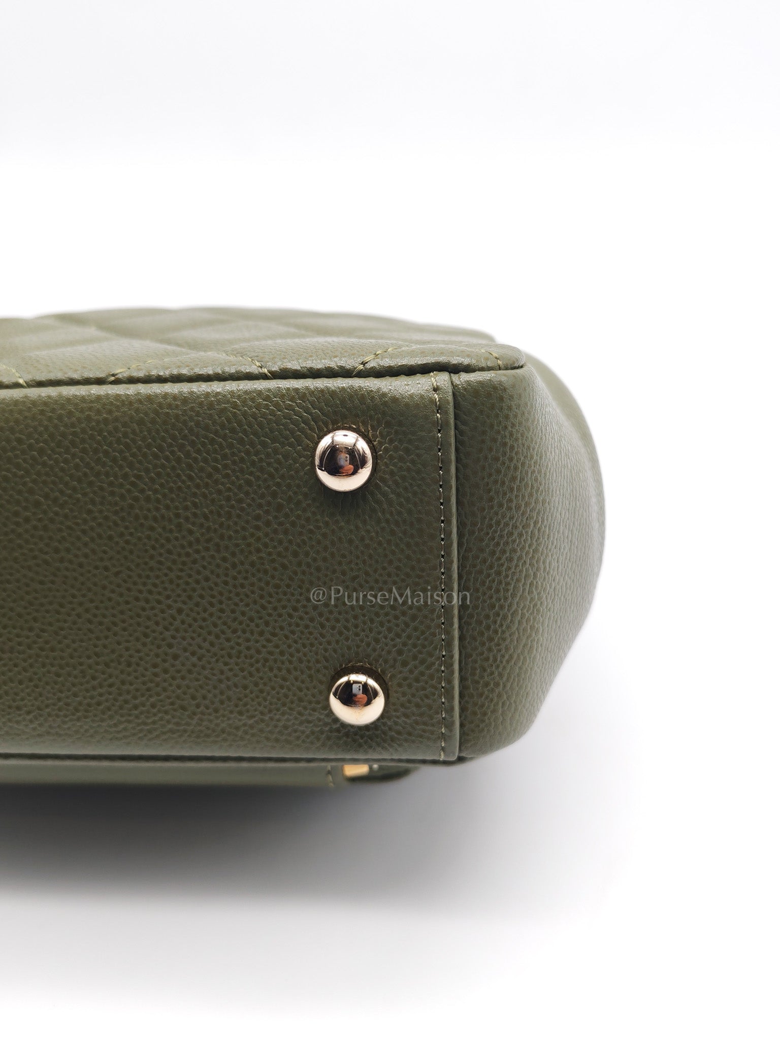 Business Affinity Bag in Sage Green Quilted Caviar Leather & Light Gold Hardware Microchip