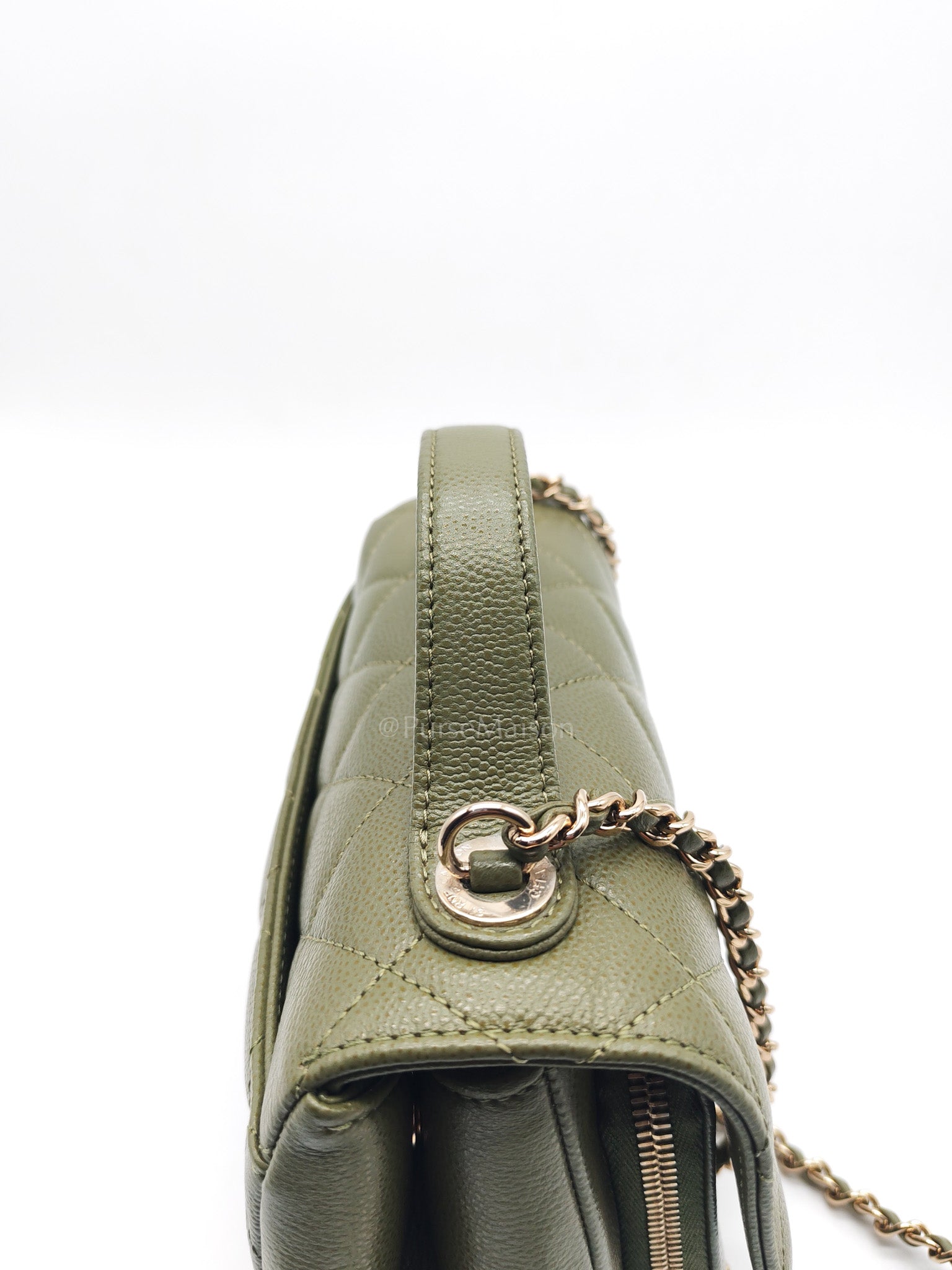 Business Affinity Bag in Sage Green Quilted Caviar Leather & Light Gold Hardware Microchip