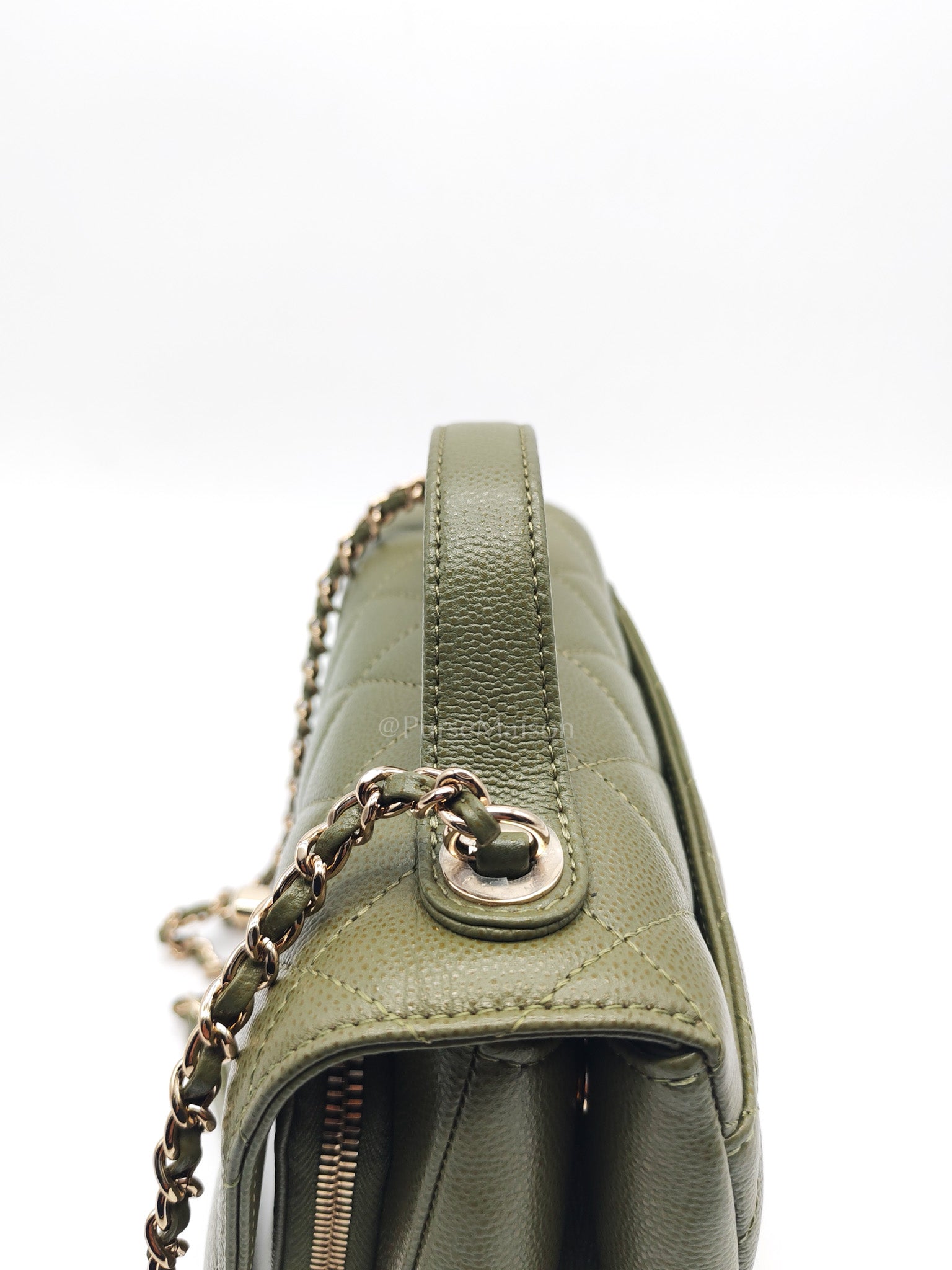 Business Affinity Bag in Sage Green Quilted Caviar Leather & Light Gold Hardware Microchip
