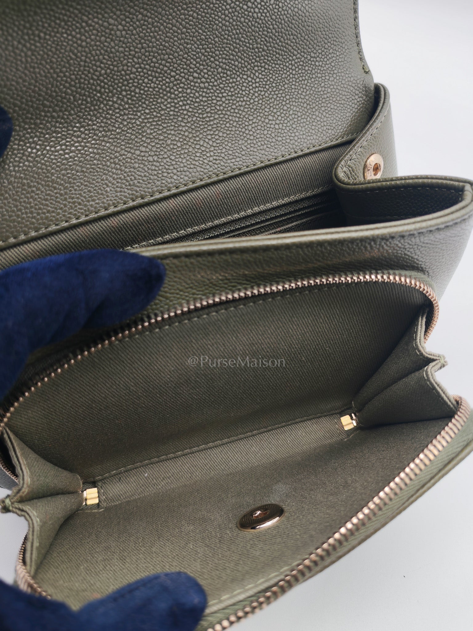 Business Affinity Bag in Sage Green Quilted Caviar Leather & Light Gold Hardware Microchip