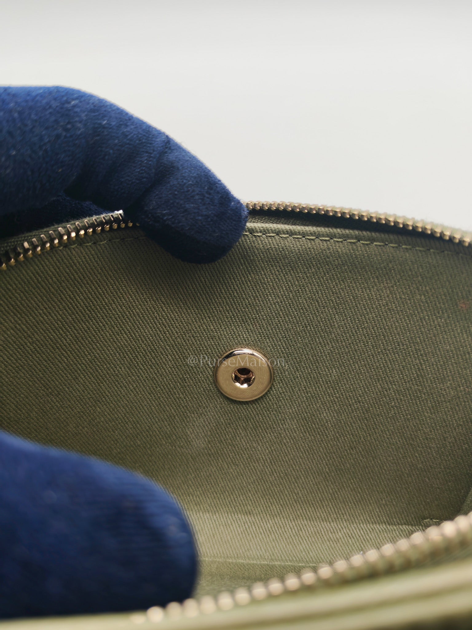 Business Affinity Bag in Sage Green Quilted Caviar Leather & Light Gold Hardware Microchip