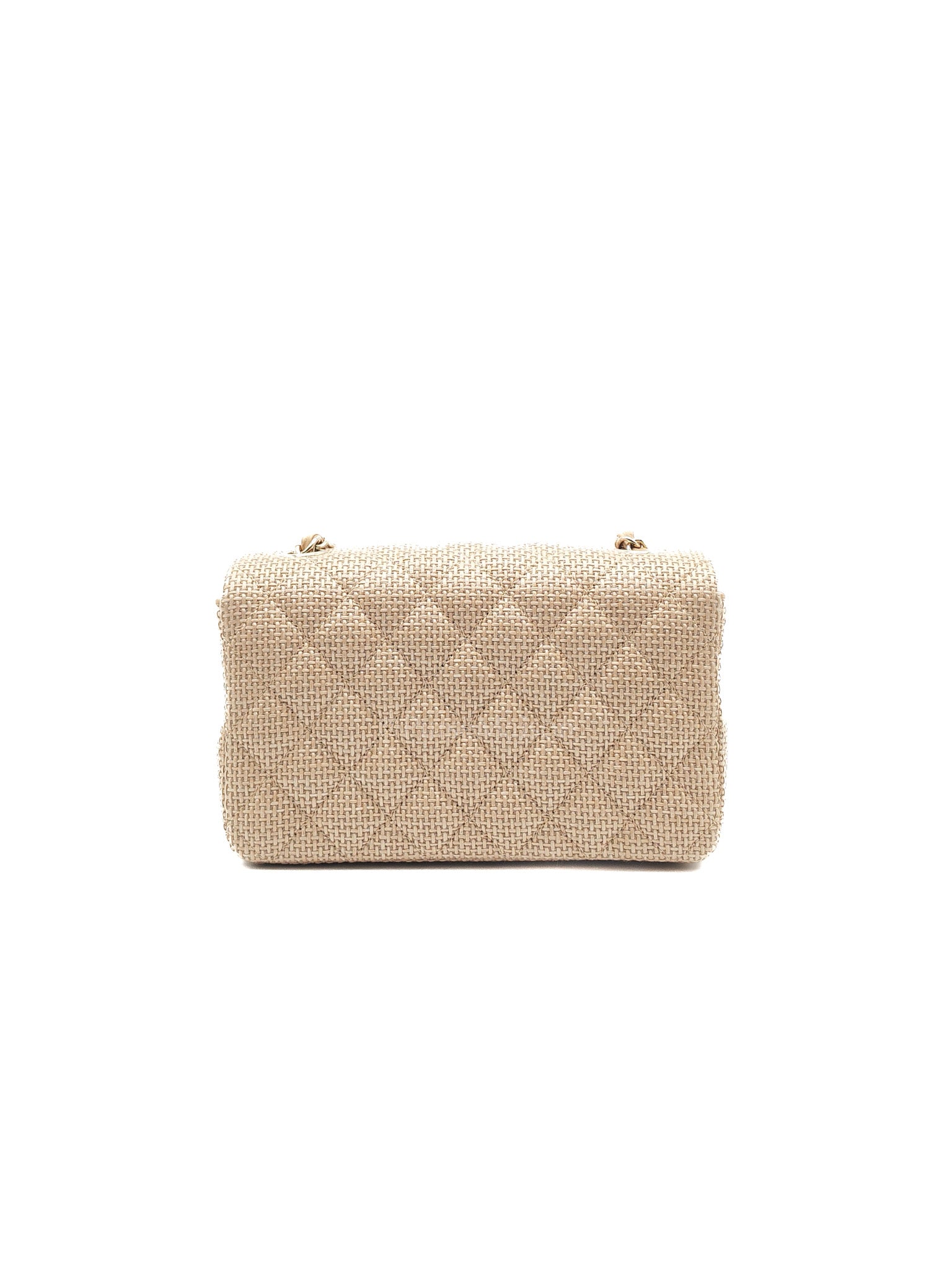 Mini Flap Bag in Dark Beige Raffia & Light Gold Hardware Microchip