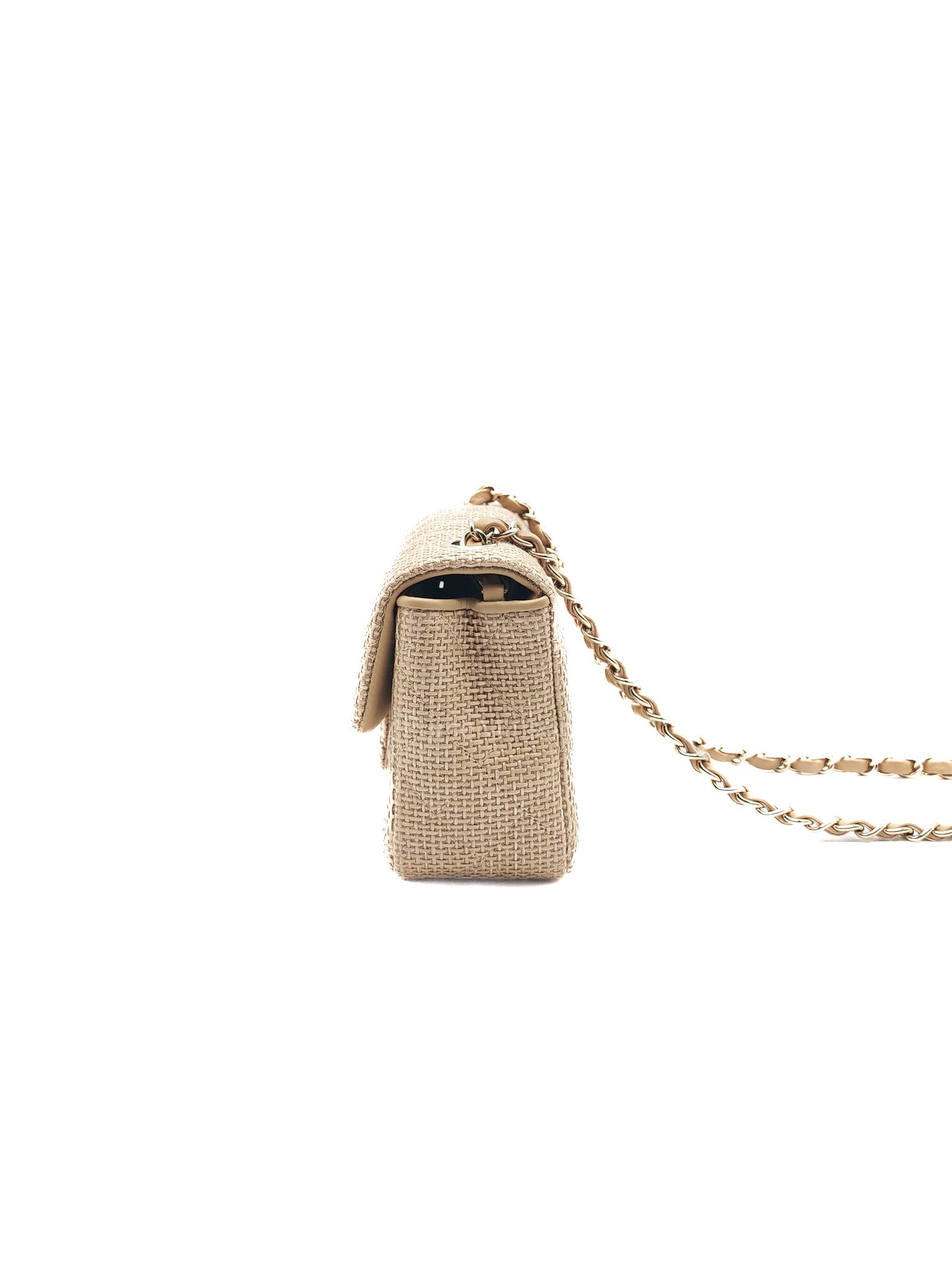 Mini Flap Bag in Dark Beige Raffia & Light Gold Hardware Microchip