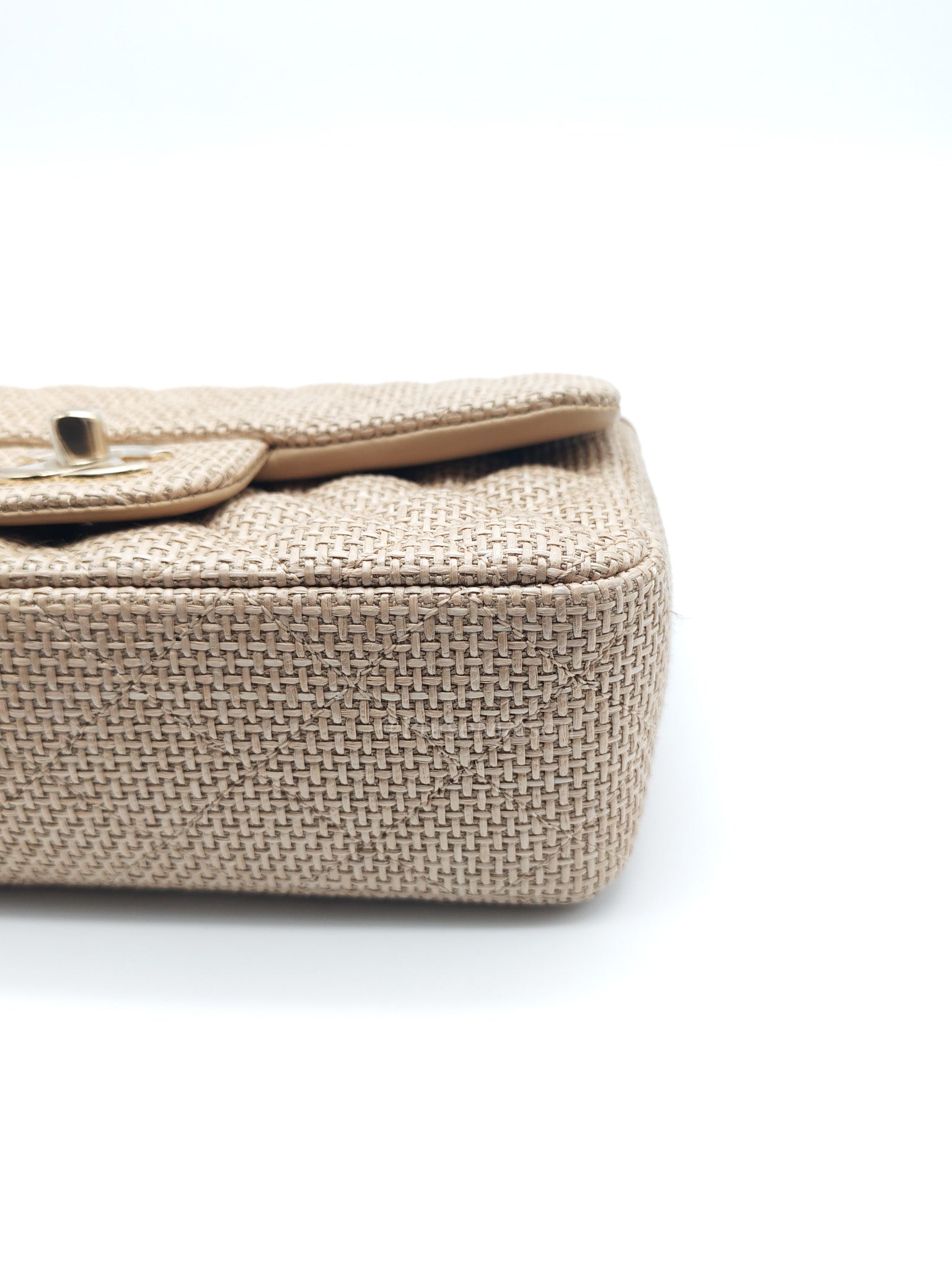 Mini Flap Bag in Dark Beige Raffia & Light Gold Hardware Microchip