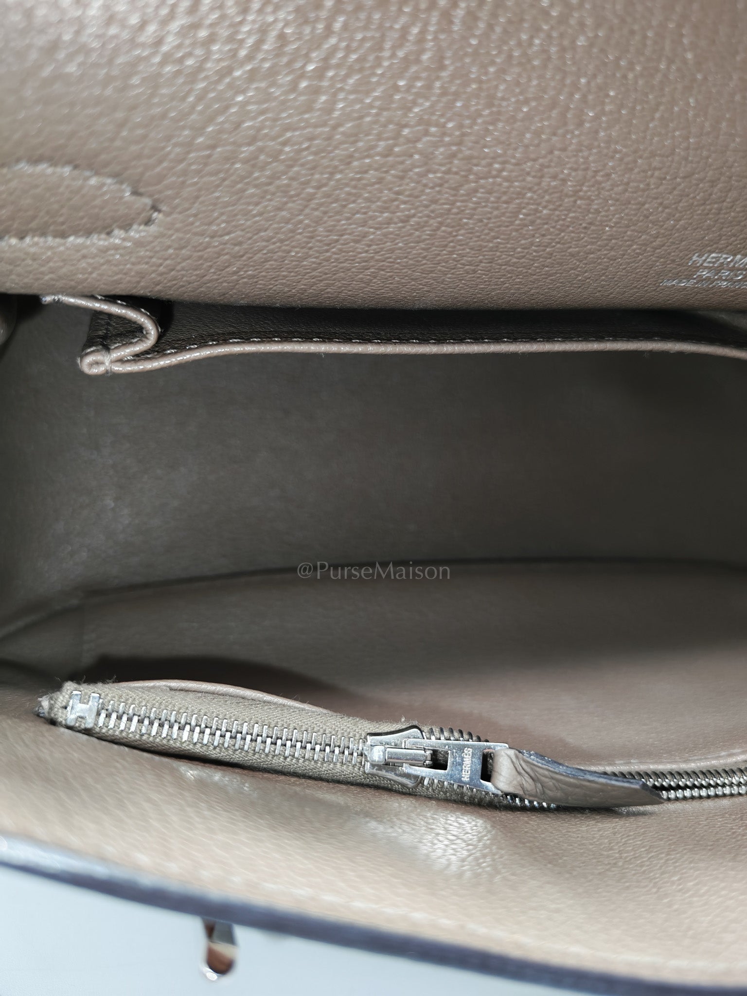 Jypsiere 28 in Gris Etain Clemence Leather & Palladium Hardware Stamp B (2023) | Purse Maison Luxury Bags Shop