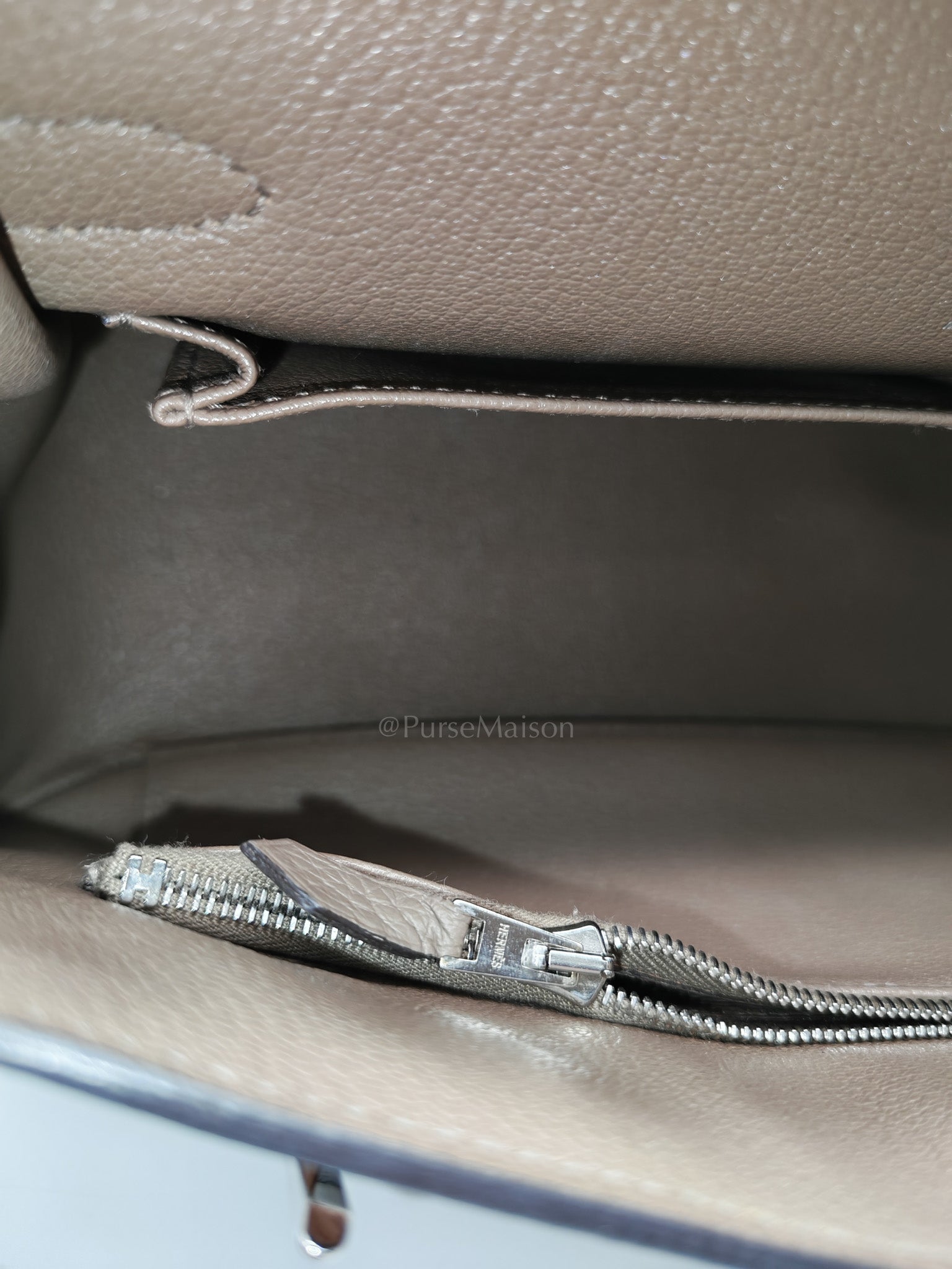 Jypsiere 28 in Gris Etain Clemence Leather & Palladium Hardware Stamp B (2023) | Purse Maison Luxury Bags Shop