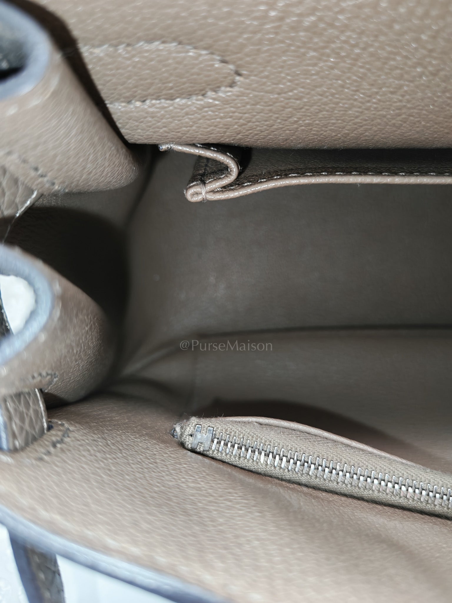 Jypsiere 28 in Gris Etain Clemence Leather & Palladium Hardware Stamp B (2023) | Purse Maison Luxury Bags Shop