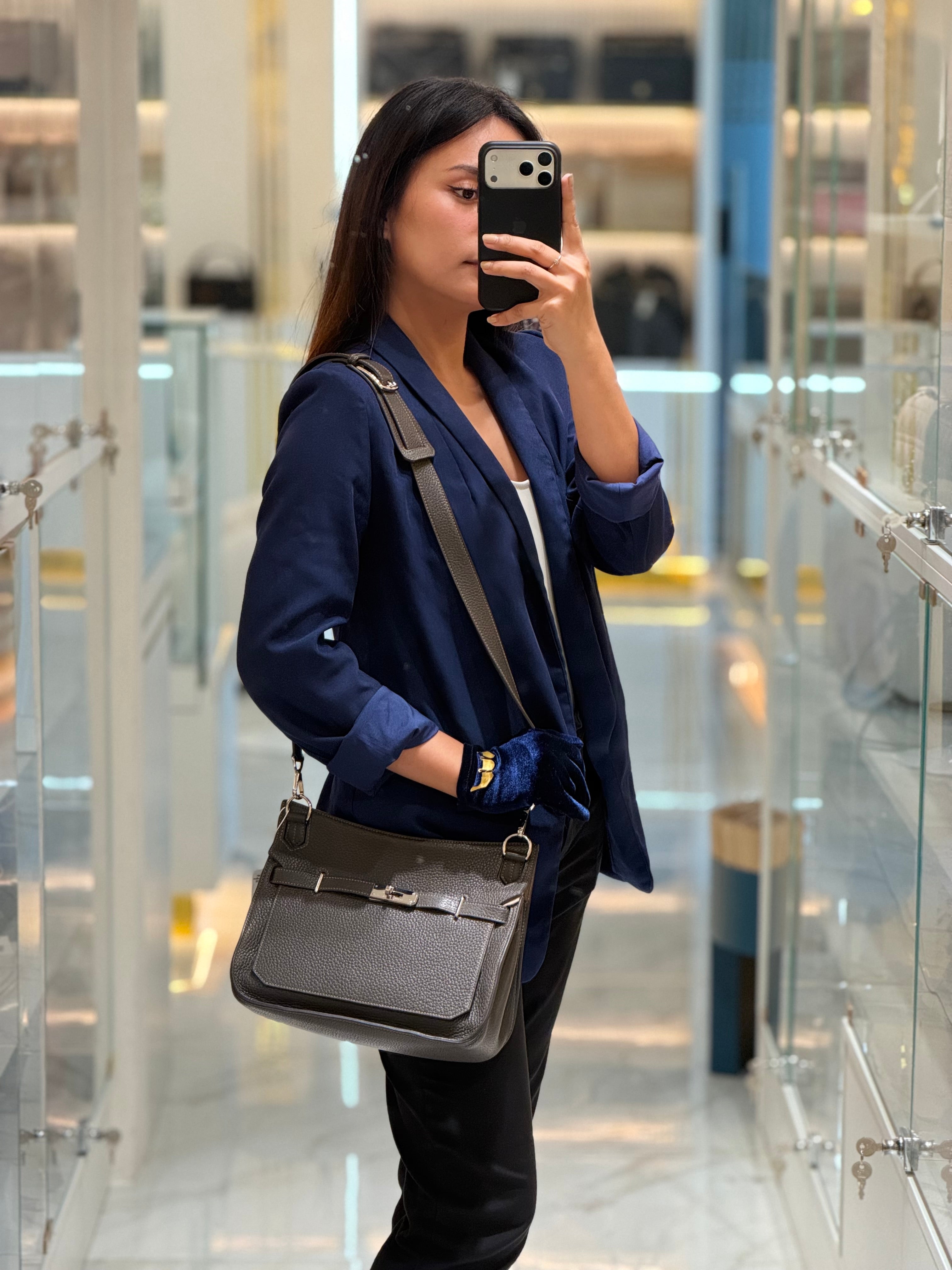 Jypsiere 28 in Gris Etain Clemence Leather & Palladium Hardware Stamp B (2023) | Purse Maison Luxury Bags Shop