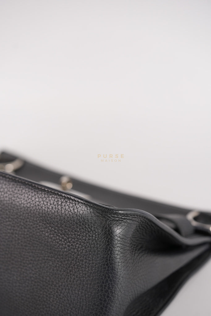 Jypsiere 31 Black Togo Leather and Palladium Hardware Stamp Square Q (2013) | Purse Maison Luxury Bags Shop