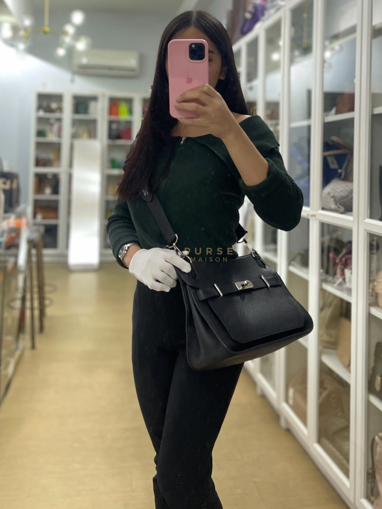 Jypsiere 31 Black Togo Leather and Palladium Hardware Stamp Square Q (2013) | Purse Maison Luxury Bags Shop