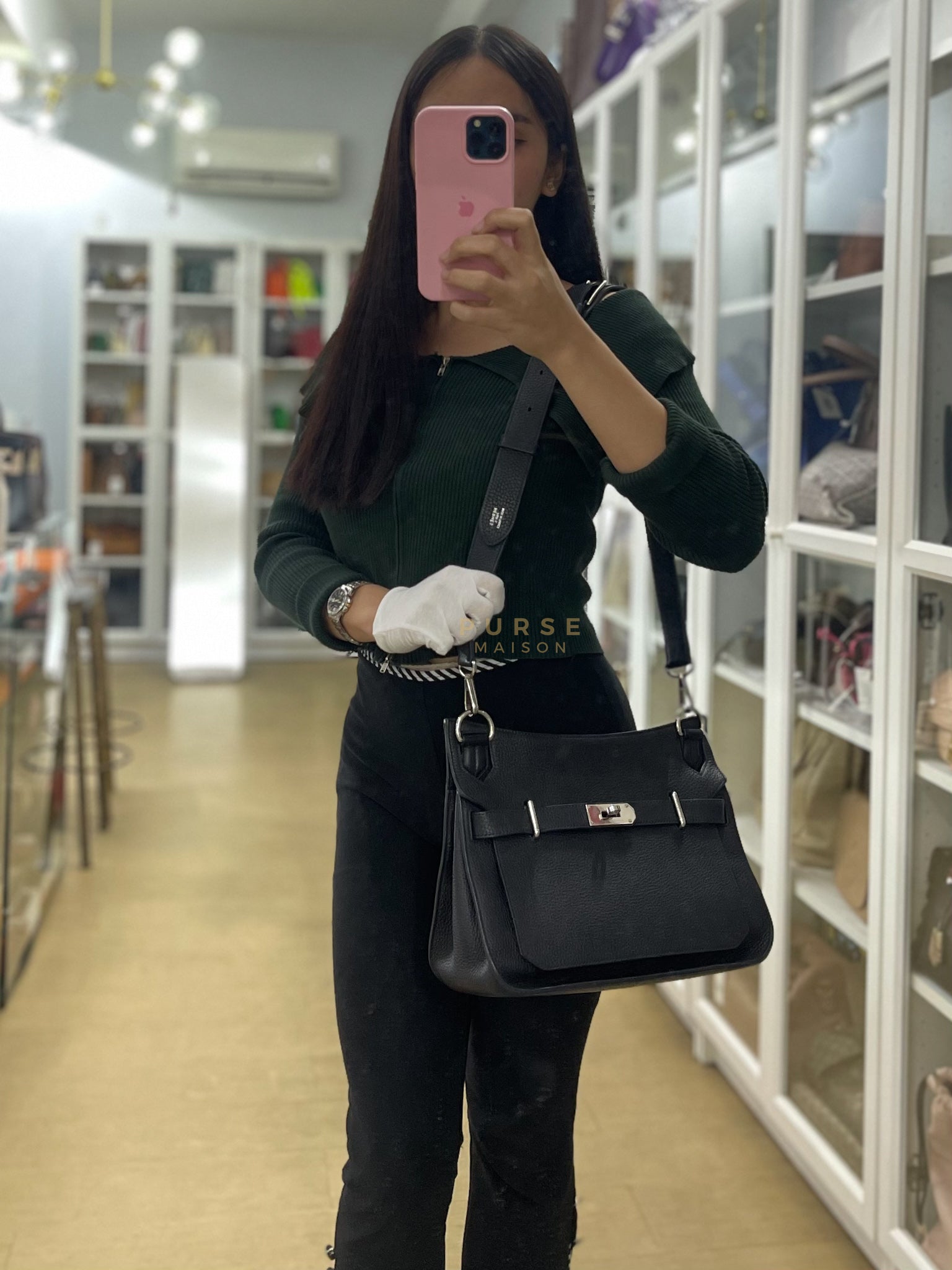 Jypsiere 31 Black Togo Leather and Palladium Hardware Stamp Square Q (2013) | Purse Maison Luxury Bags Shop