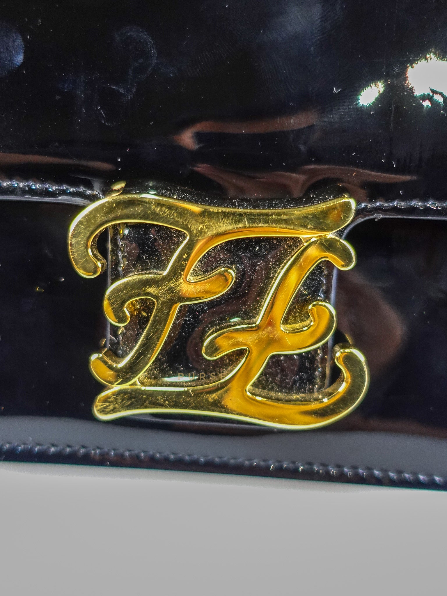 Karligraphy Crossbody Bag Small in Black Patent Leather | Purse Maison Luxury Bags Shop