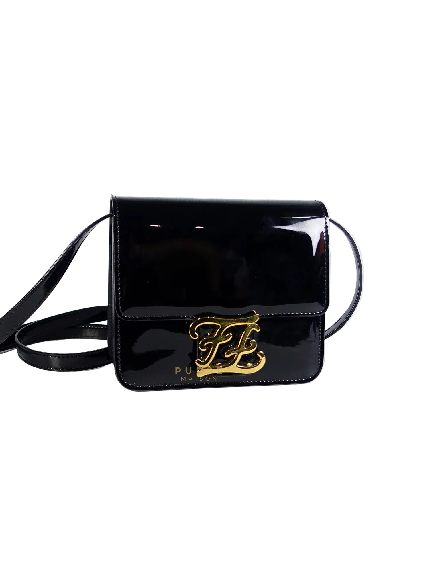 Karligraphy Crossbody Bag Small in Black Patent Leather | Purse Maison Luxury Bags Shop