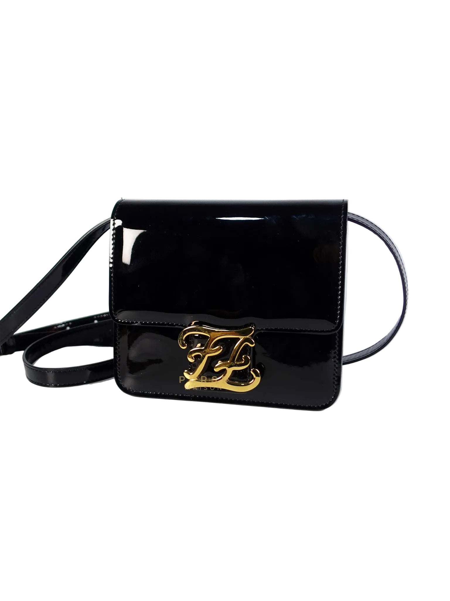 Karligraphy Crossbody Bag Small in Black Patent Leather | Purse Maison Luxury Bags Shop