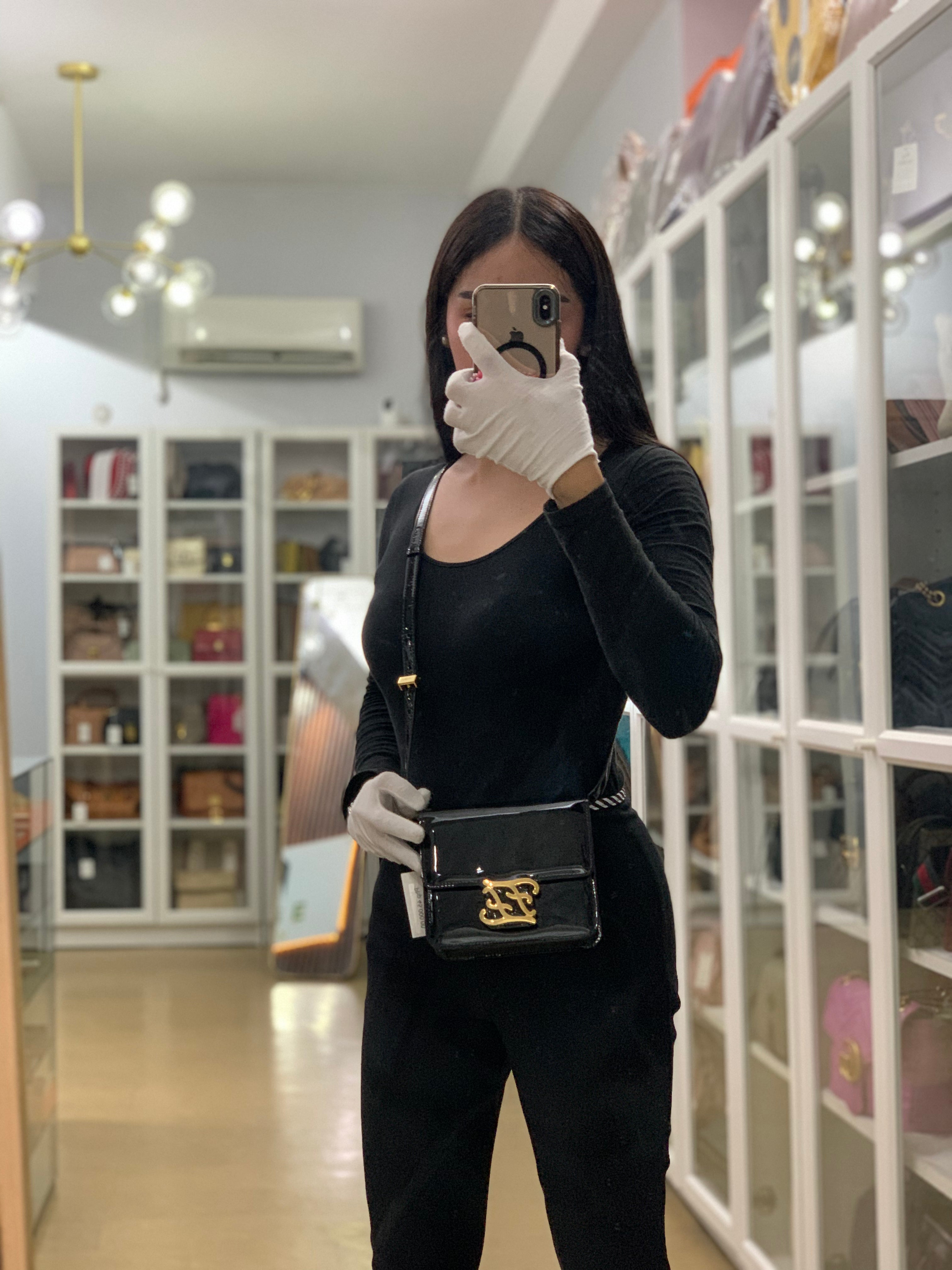 Karligraphy Crossbody Bag Small in Black Patent Leather | Purse Maison Luxury Bags Shop