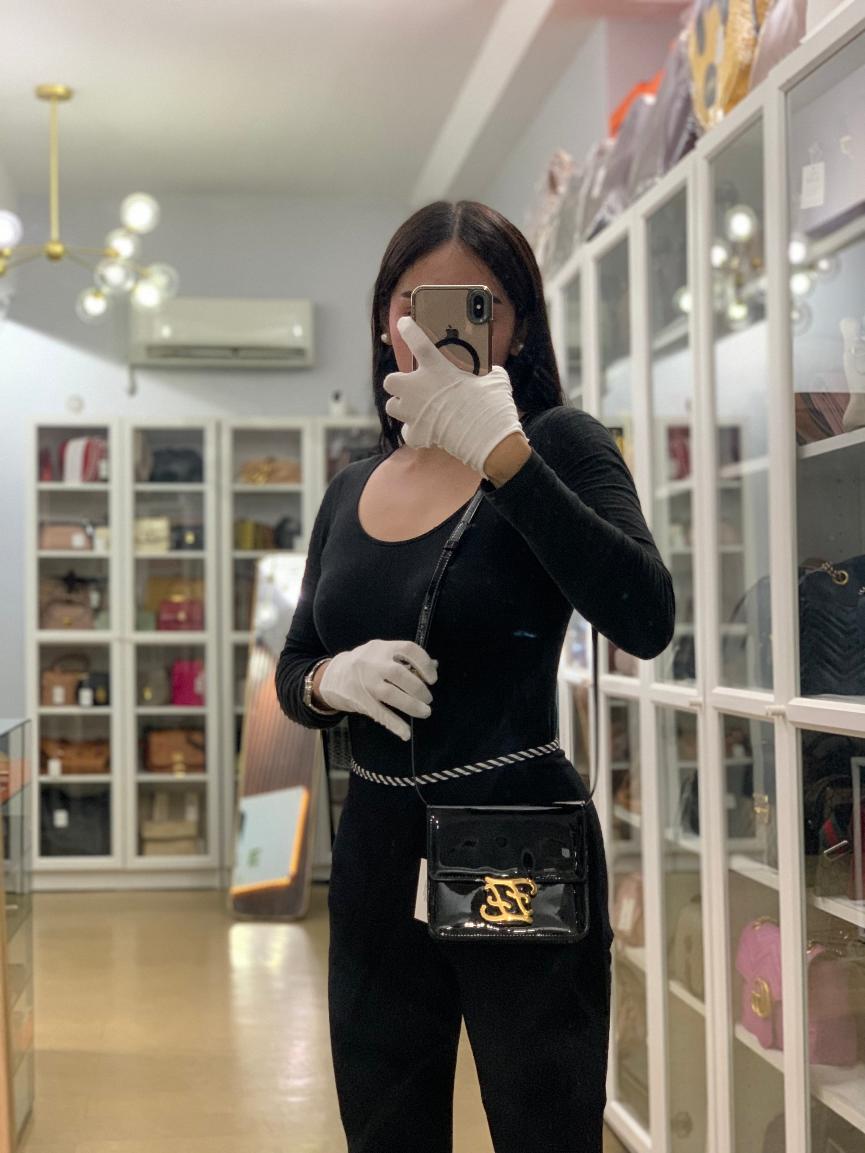 Karligraphy Crossbody Bag Small in Black Patent Leather | Purse Maison Luxury Bags Shop