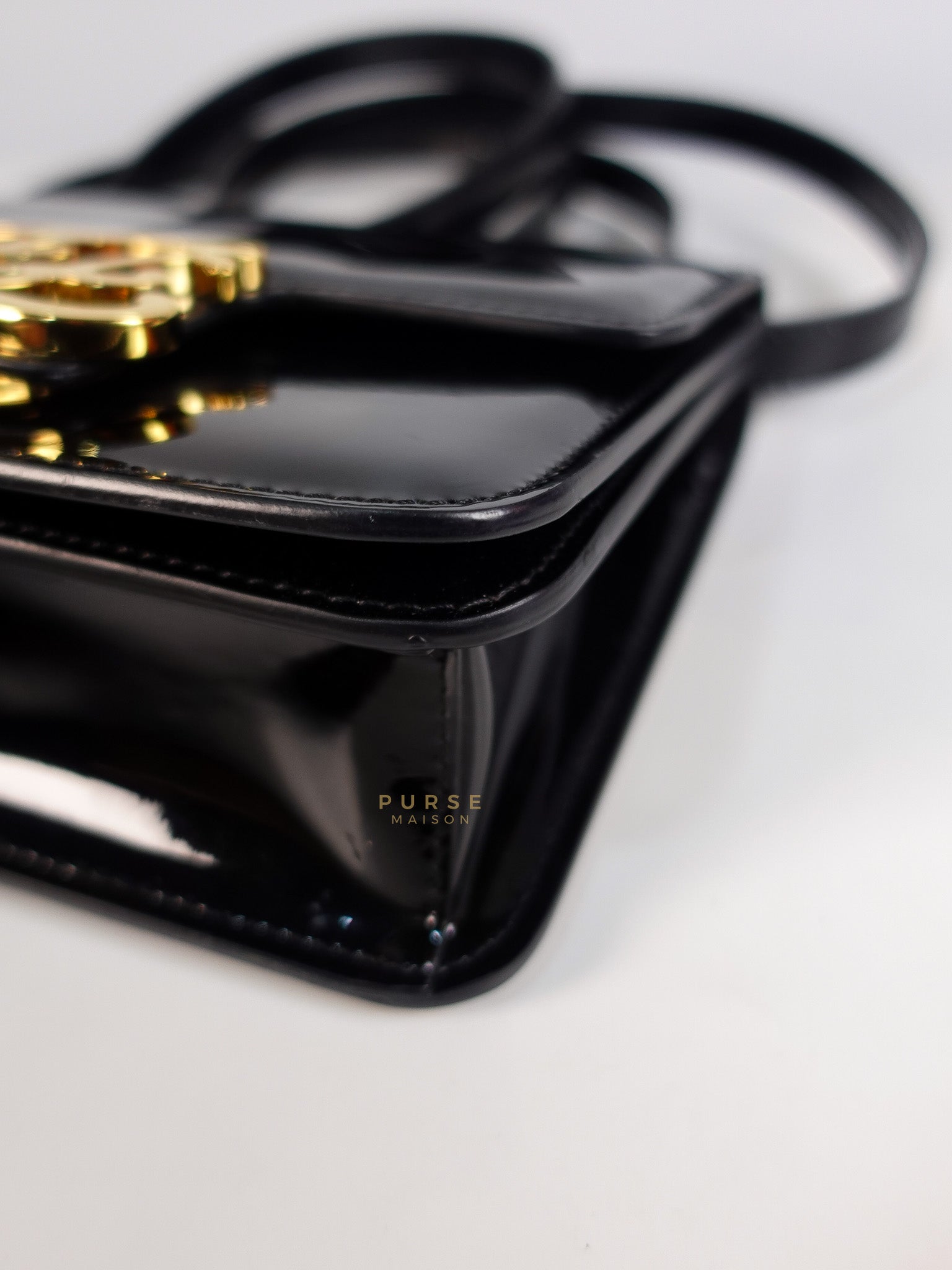 Karligraphy Crossbody Bag Small in Black Patent Leather | Purse Maison Luxury Bags Shop
