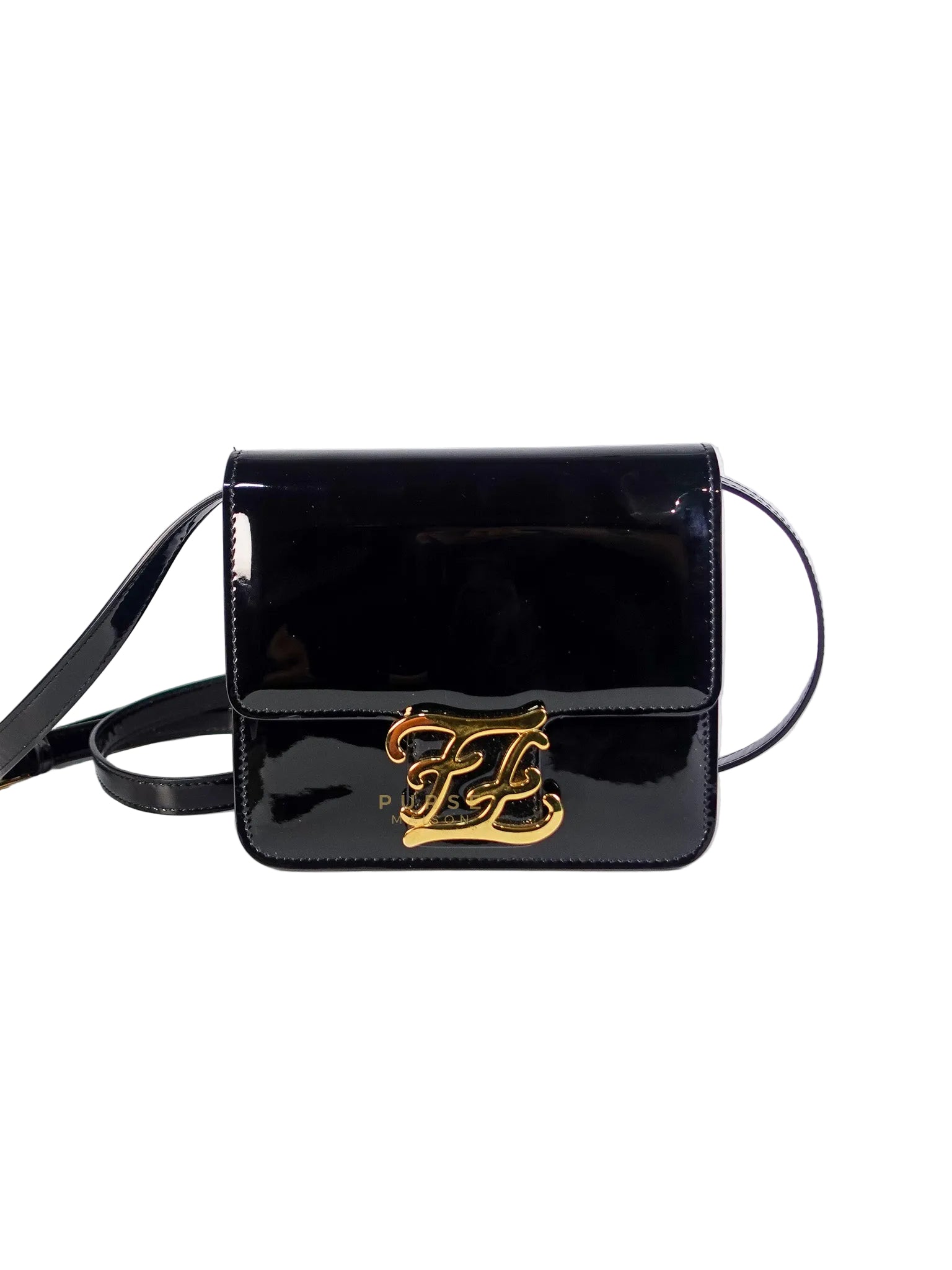 Karligraphy Crossbody Bag Small in Black Patent Leather | Purse Maison Luxury Bags Shop