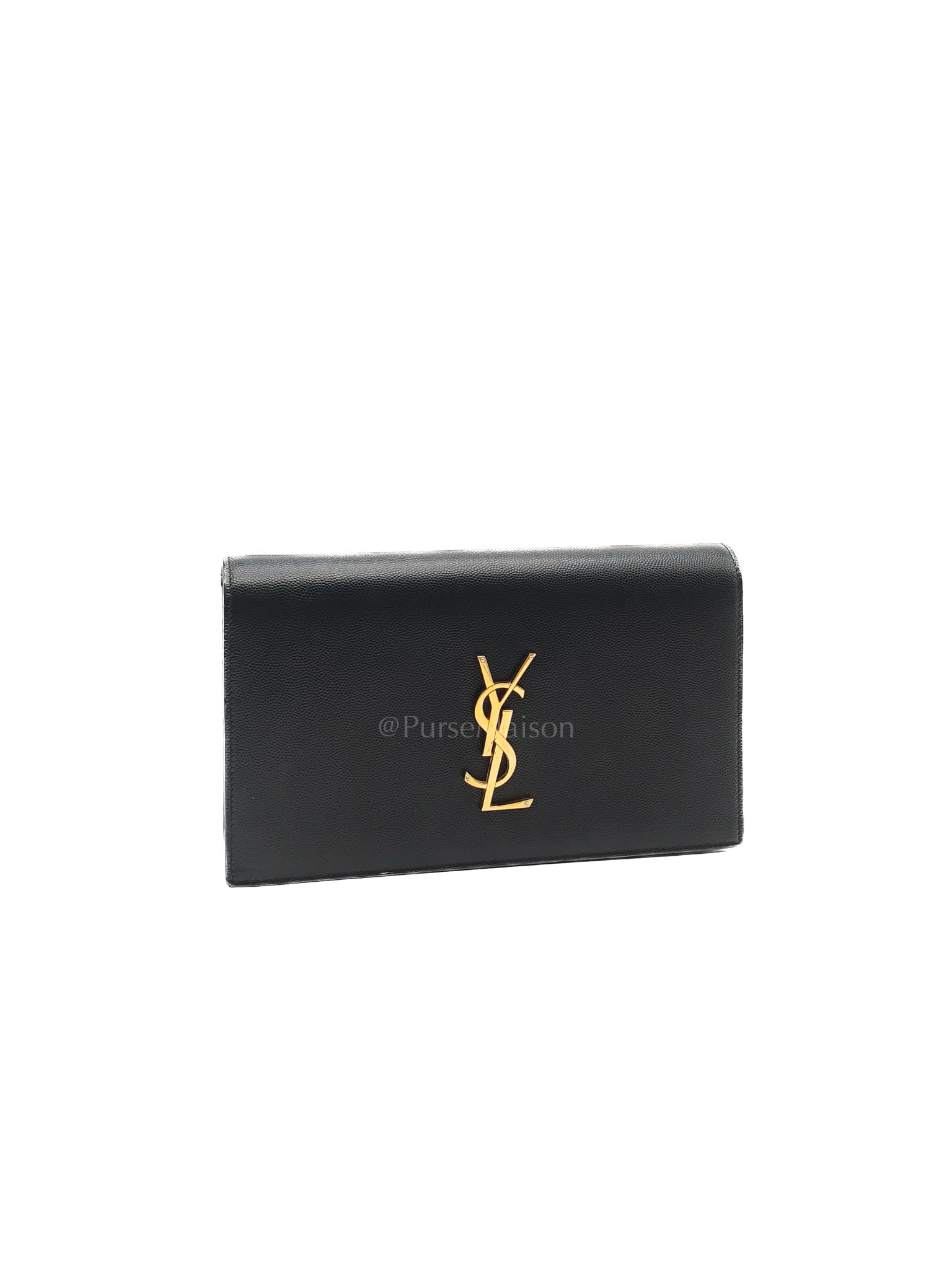 Kate Clutch In Black Grain de Poudre Leather & Gold Hardware | Purse Maison Luxury Bags Shop