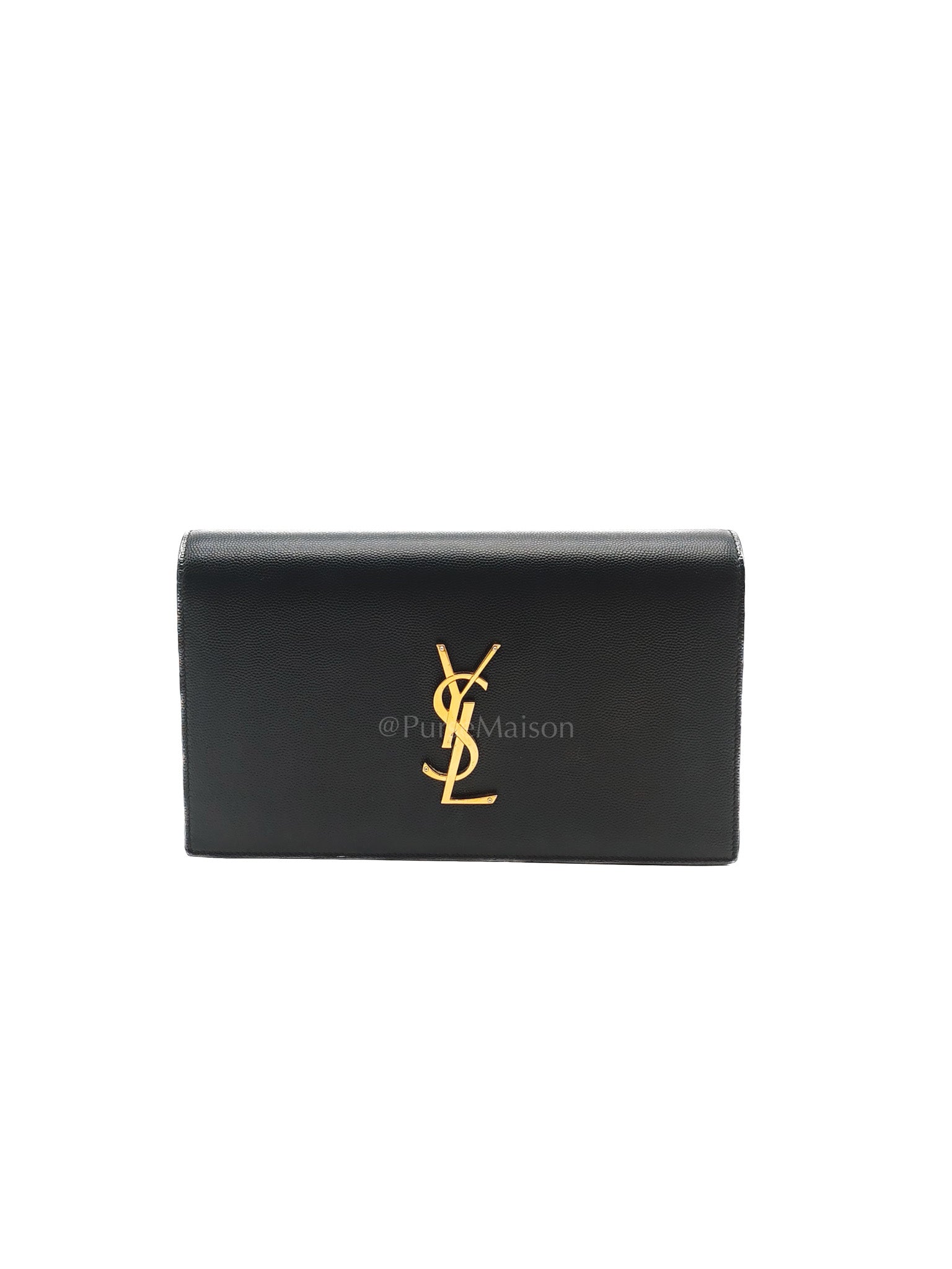 Kate Clutch In Black Grain de Poudre Leather & Gold Hardware | Purse Maison Luxury Bags Shop