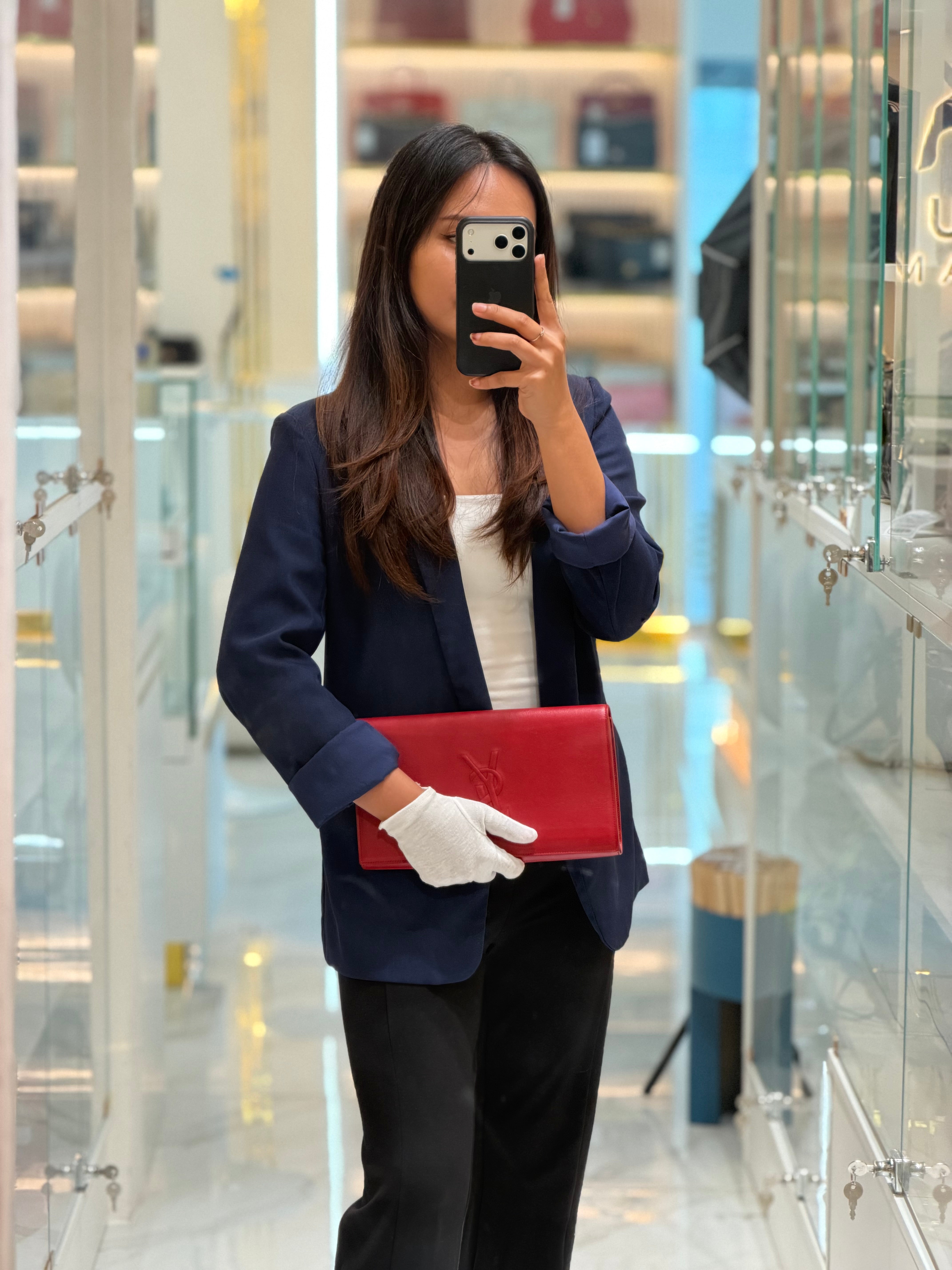Kate Clutch in Red Grained Calfskin Leather | Purse Maison Luxury Bags Shop