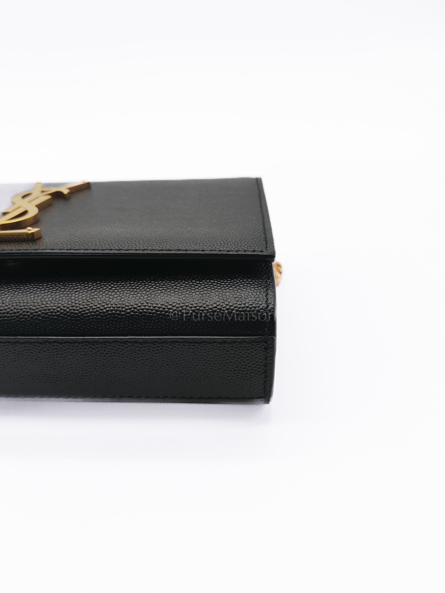 Kate Small in Black Grained Calfskin Leather and Gold Hardware Chain Bag | Purse Maison Luxury Bags Shop